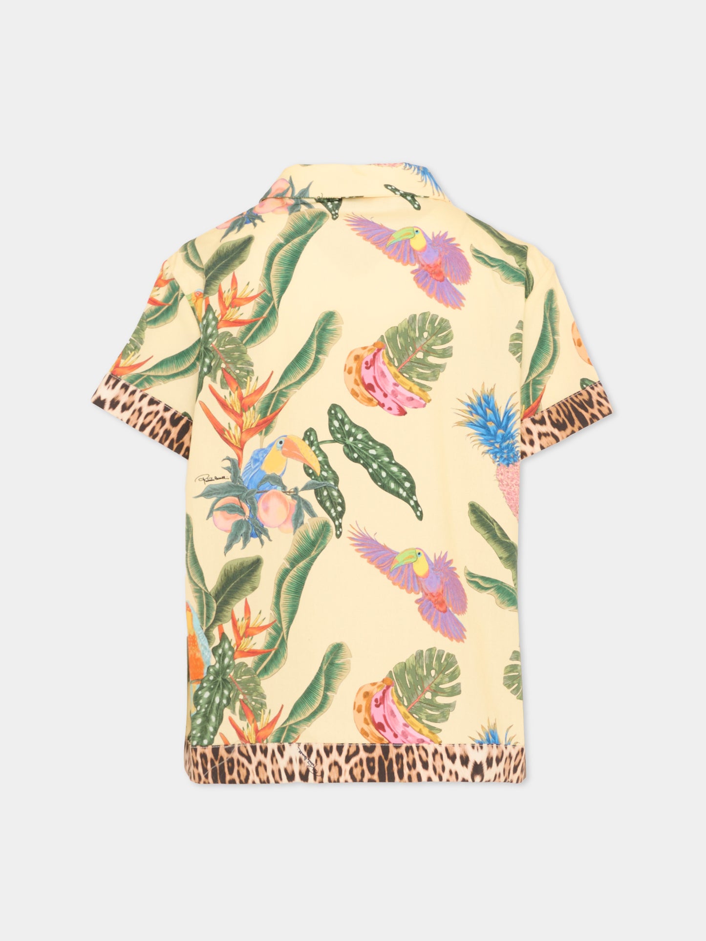 Camicia gialla per bambina con stampa tropicale,Roberto Cavalli Kids,CGP26052CA TROPICANA YELLOW
