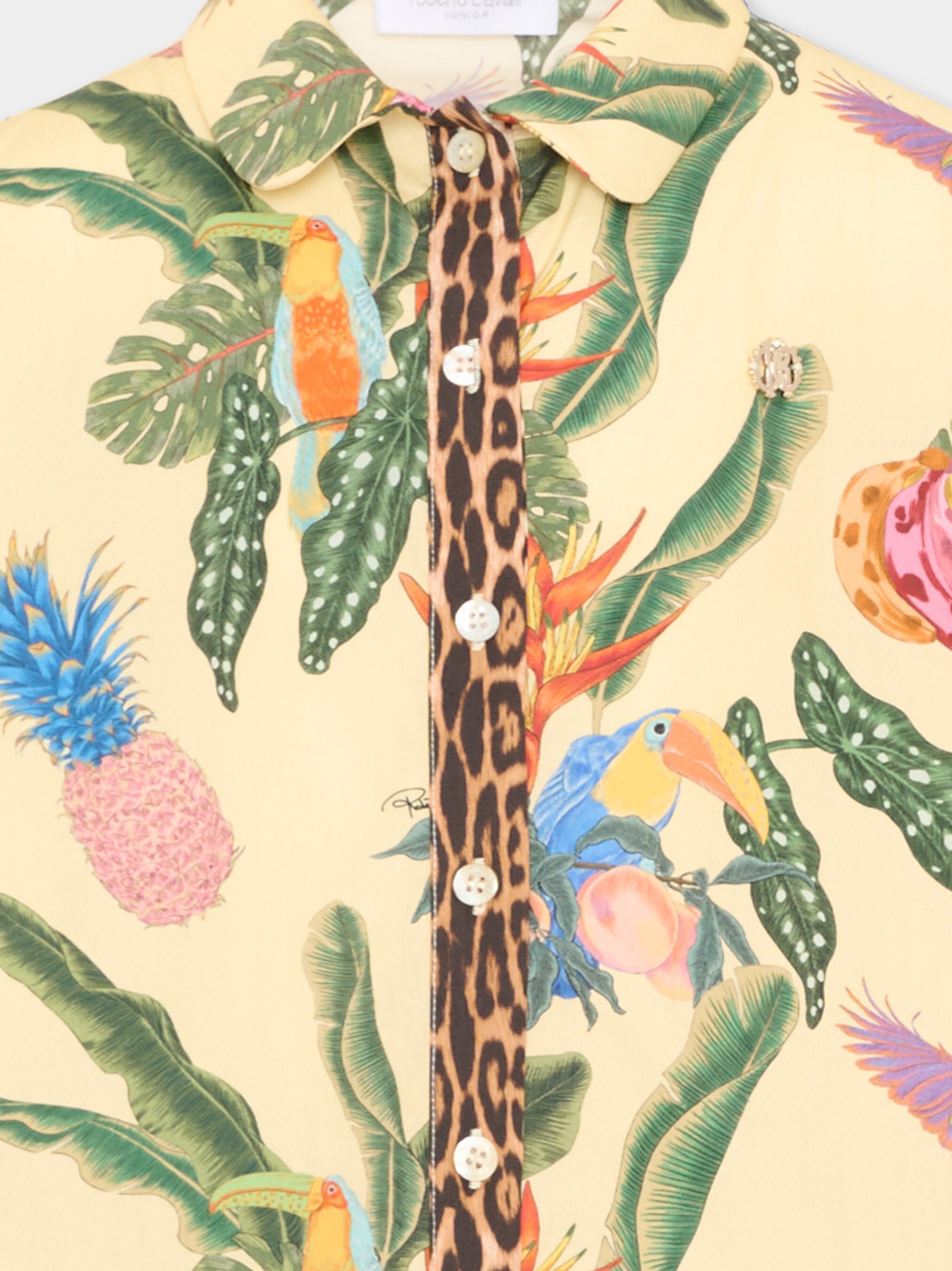 Camicia gialla per bambina con stampa tropicale,Roberto Cavalli Kids,CGP26052CA TROPICANA YELLOW
