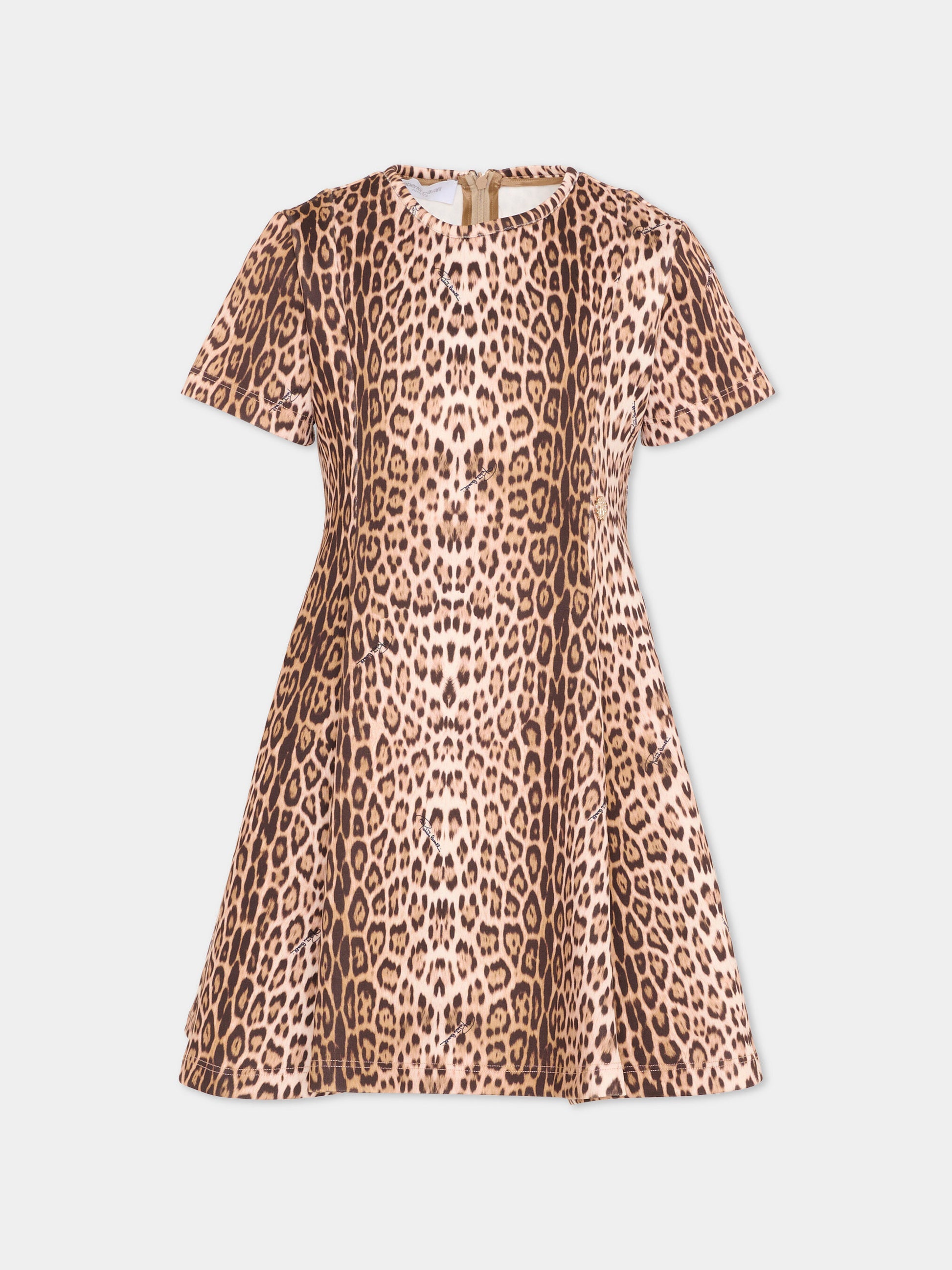 Vestito marrone per bambina animalier,Roberto Cavalli Kids,CGP26085VE MACULA NEW HERITAGE