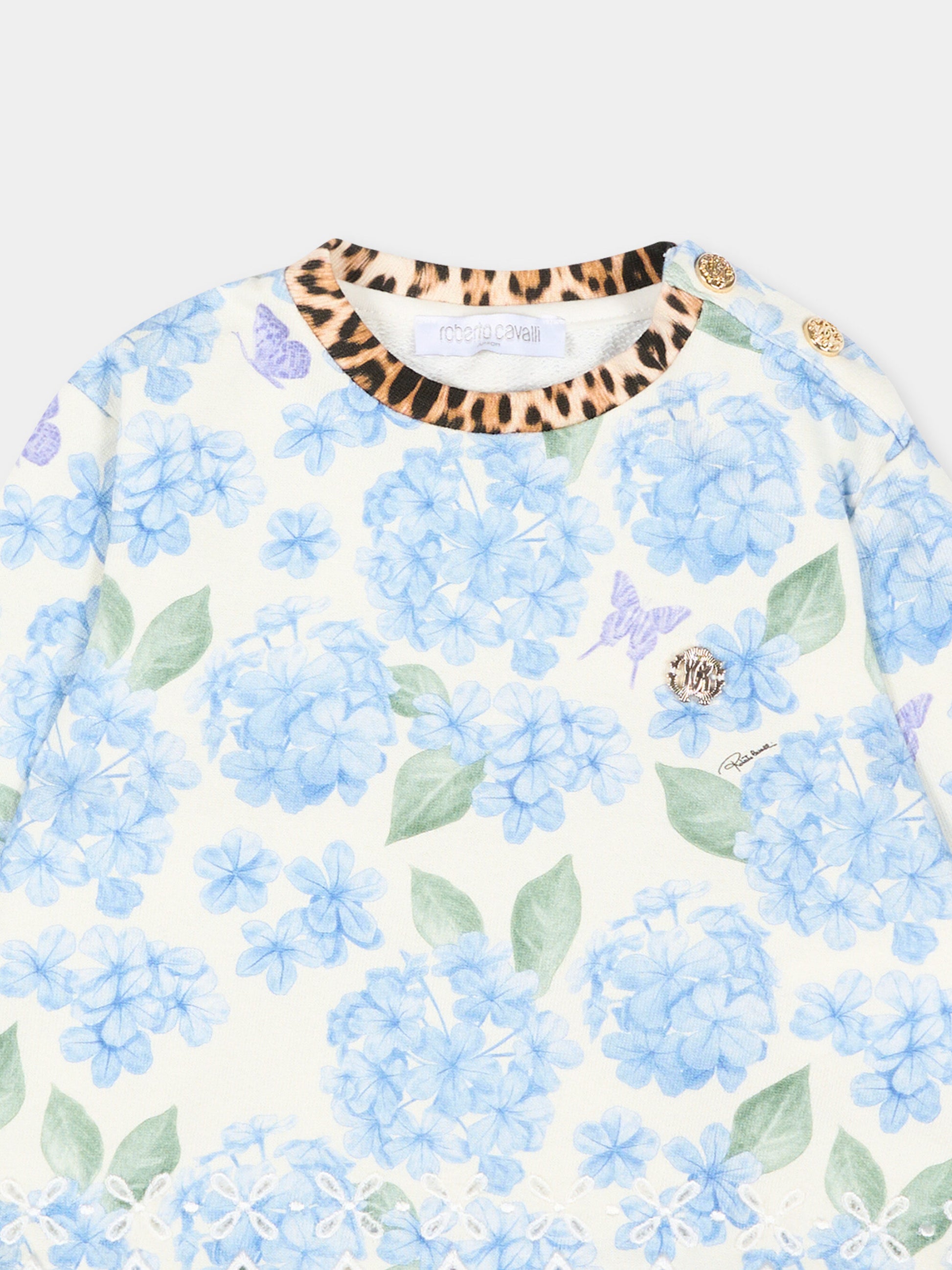 Felpa celeste per neonata con stampa floreale,Roberto Cavalli Kids,CIP26014FE PLUMBAGO