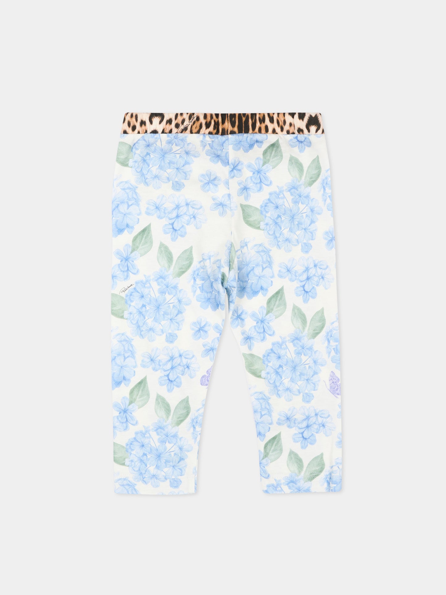 Leggings celeste per neonata con stampa floreale,Roberto Cavalli Kids,CIP26016LE PLUMBAGO