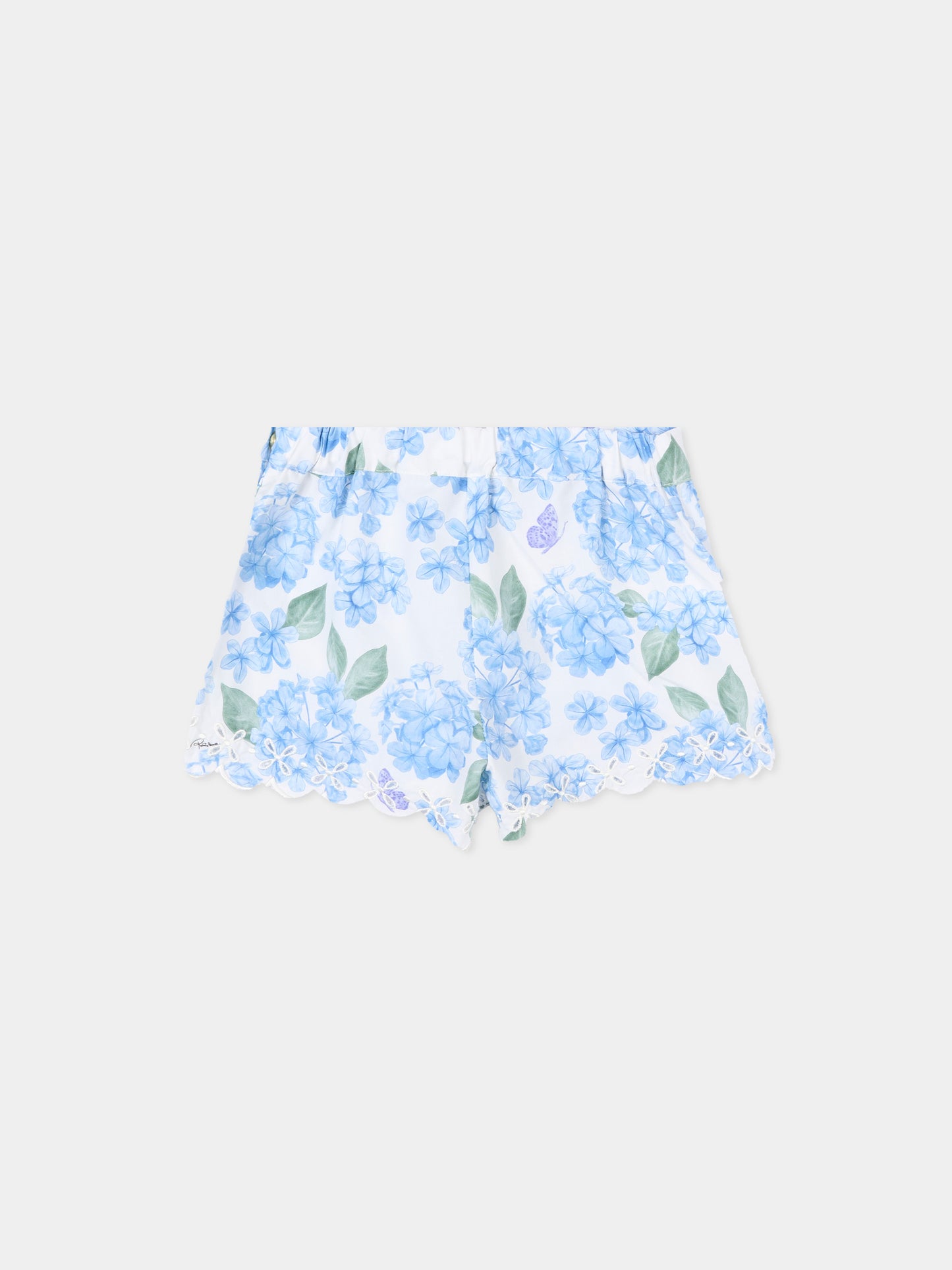 Shorts celeste per neonata con fiori,Roberto Cavalli Kids,CIP26018SH PLUMBAGO