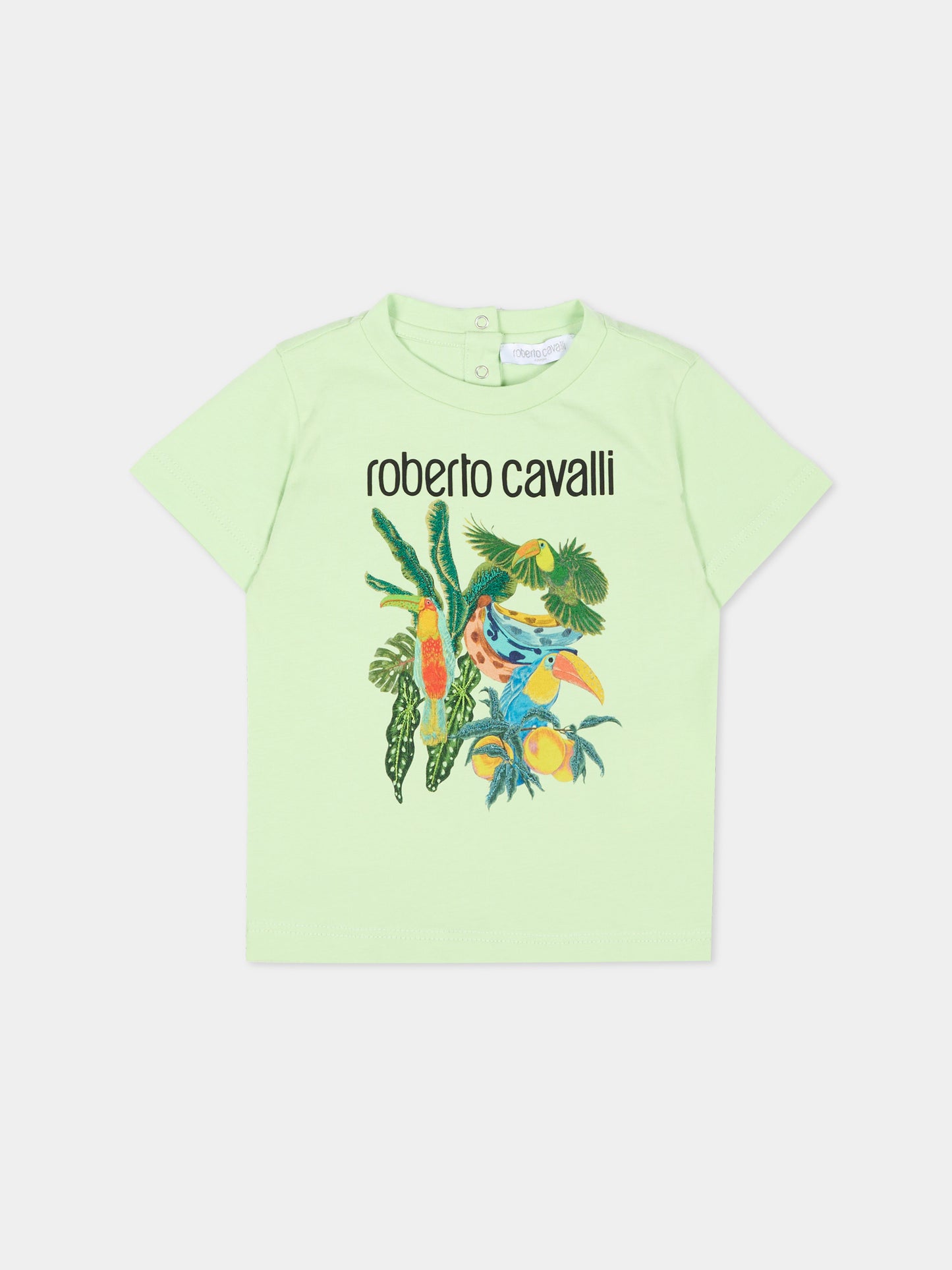 T-Shirt verde per neonato con stampa tropicale,Roberto Cavalli Kids,CIP26083TS GREEN LETTUCE