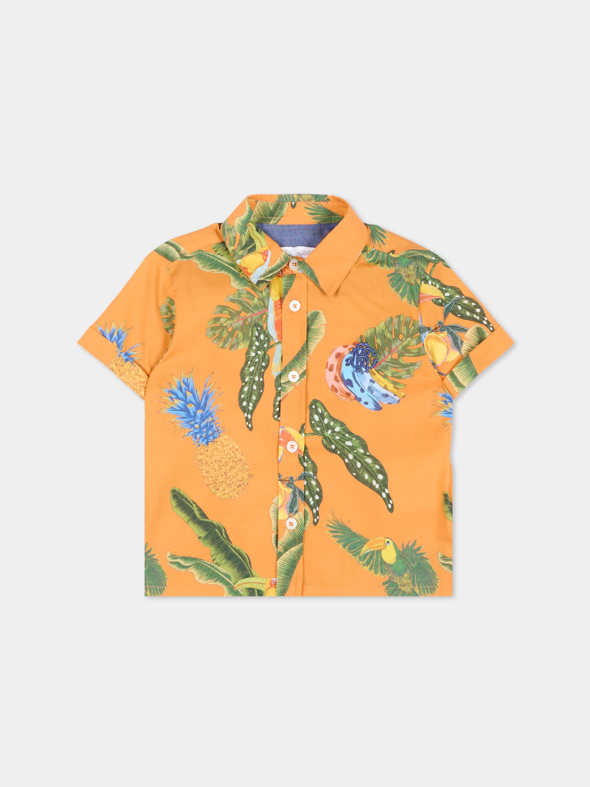 Camicia arancione per neonato con stampa tropicale,Roberto Cavalli Kids,CIP26089CA TROPICANA ORANGE