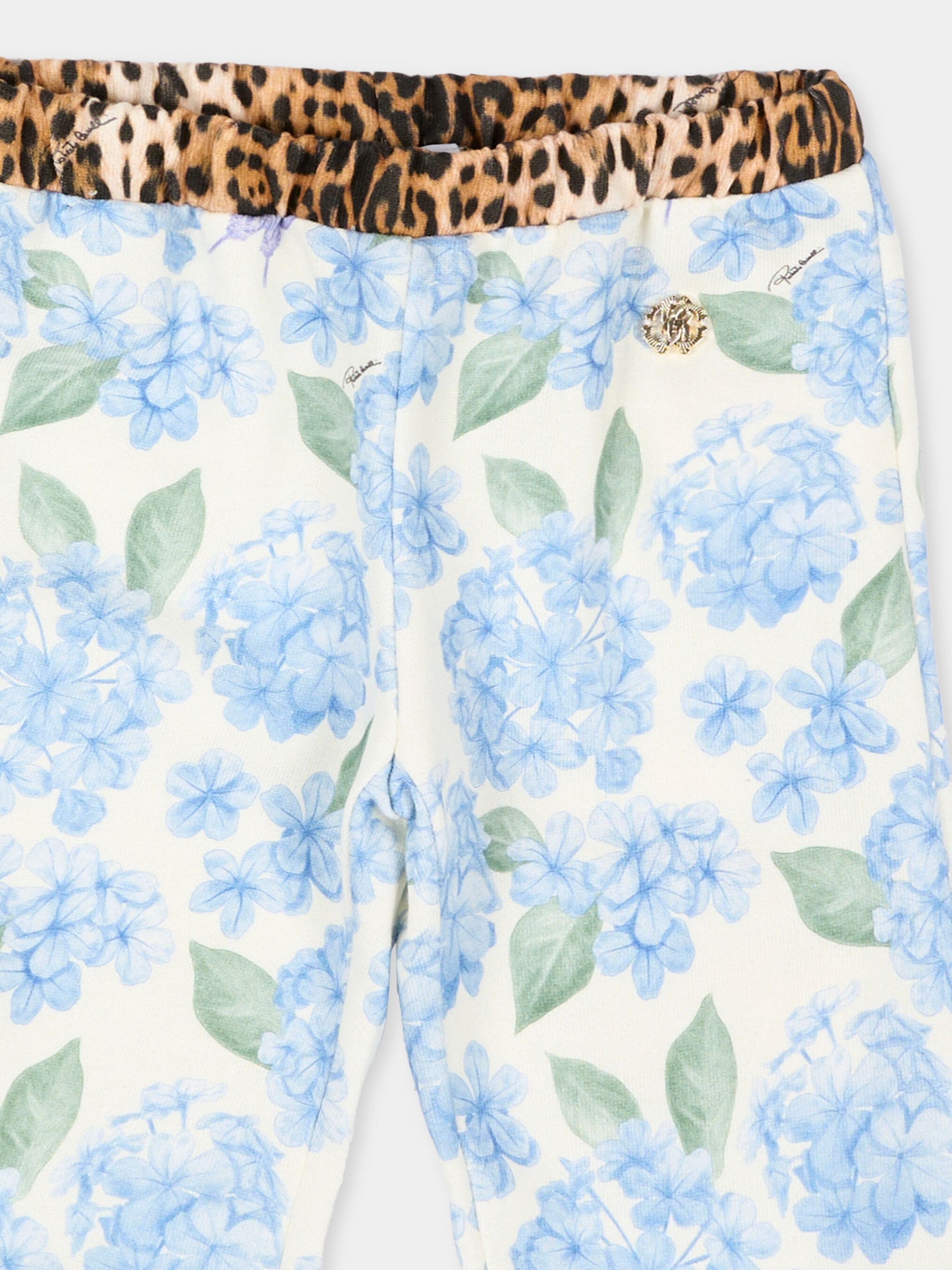 Pantaloni sportivi celesti per neonata con stampa floreale,Roberto Cavalli Kids,CIP26119PA PLUMBAGO