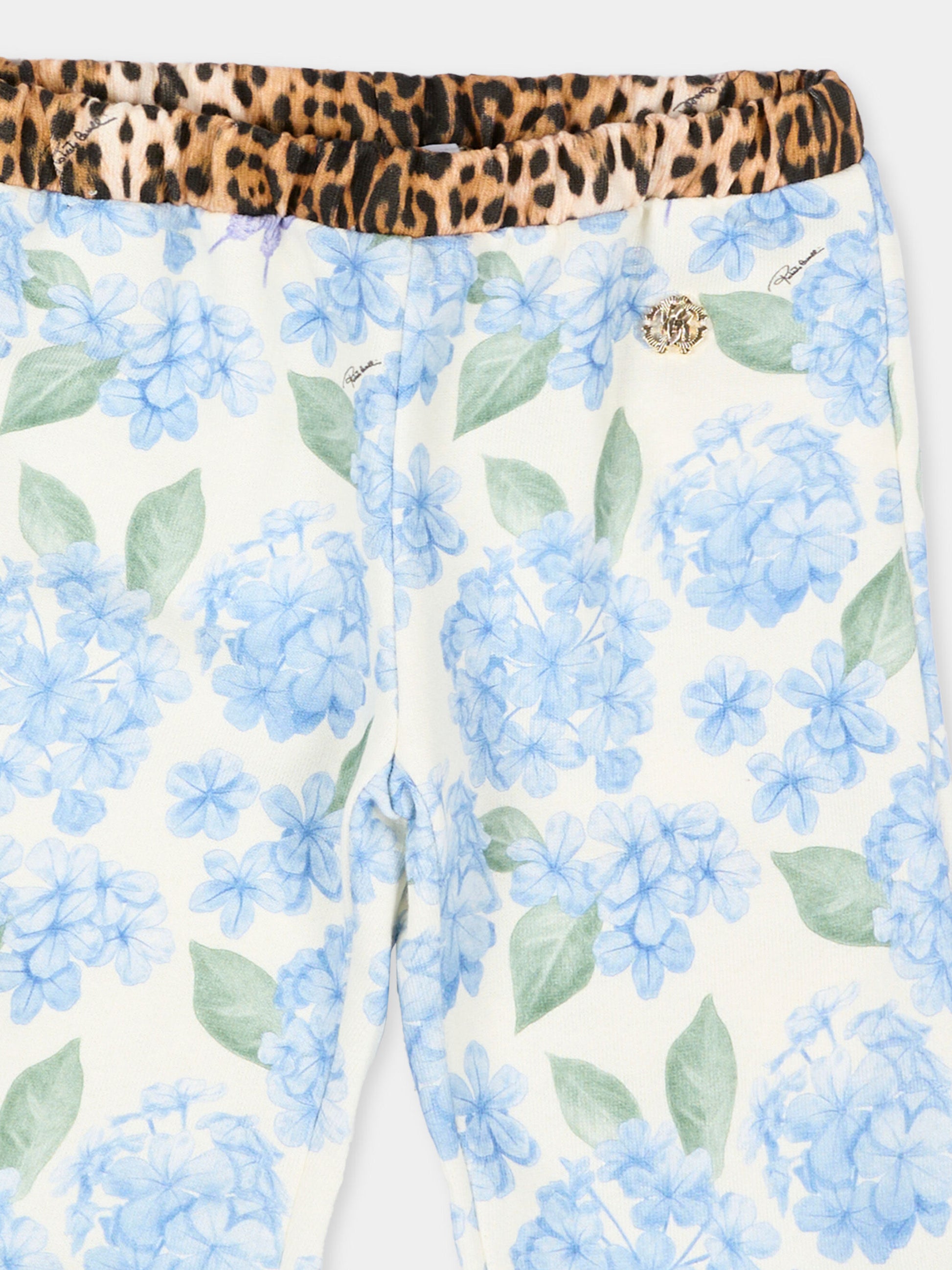 Pantaloni sportivi celesti per neonata con stampa floreale,Roberto Cavalli Kids,CIP26119PA PLUMBAGO