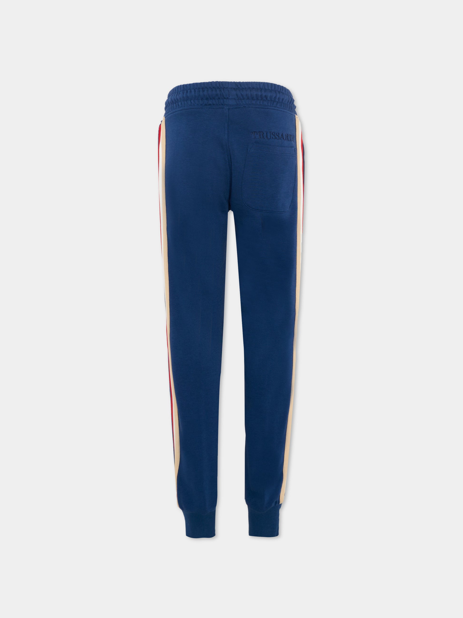Pantaloni sportivi blu per bambino con bande,Trussardi Junior,TBP26054PA BLUE ESTATE