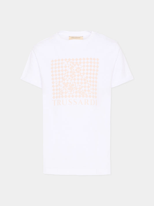 T-Shirt bianca per bambina con logo,Trussardi Junior,TGP26055TS WHITE
