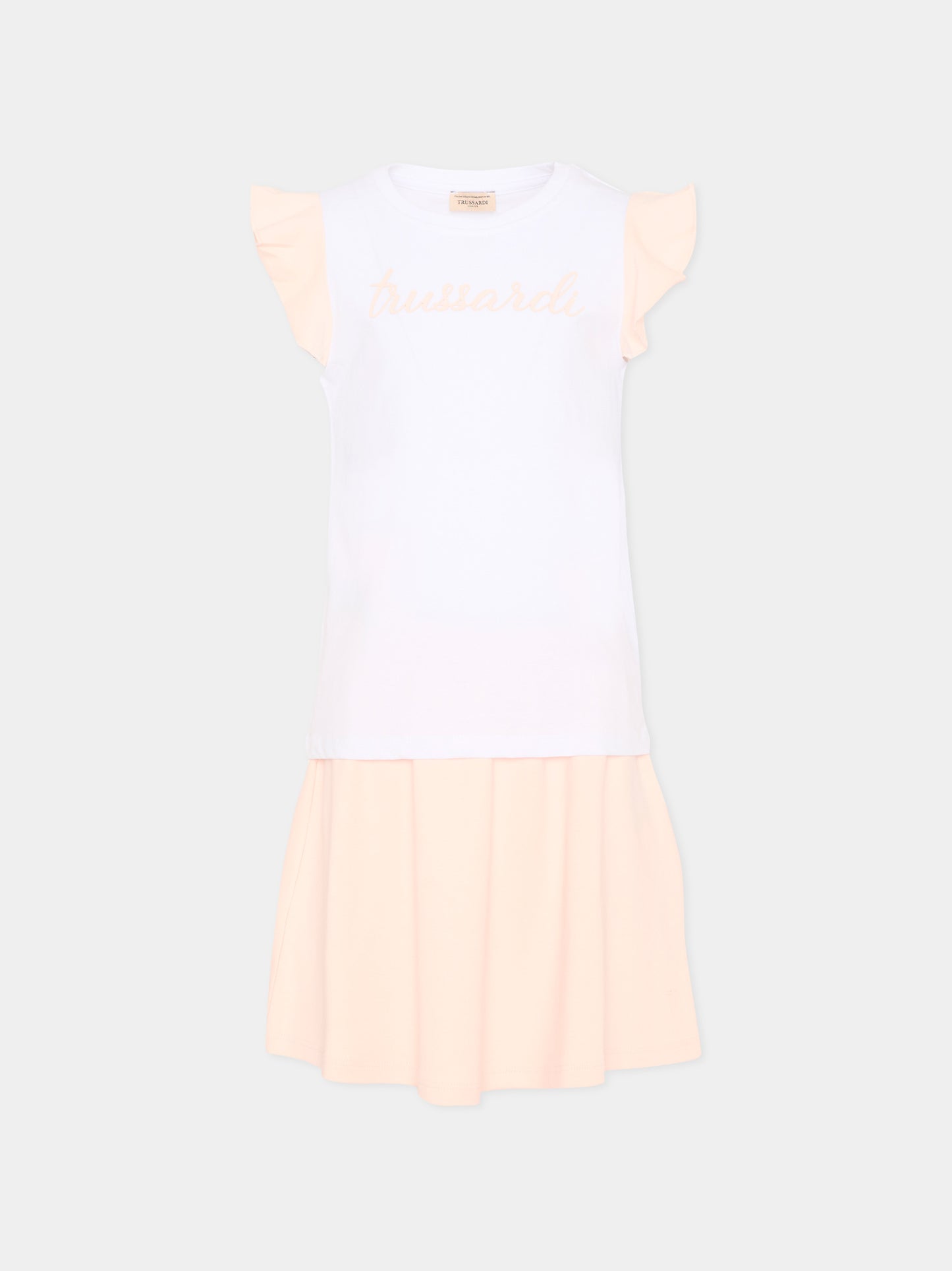 Completo sportivo bianco per bambina con logo,Trussardi Junior,TIP26022CJ WHITE PINK