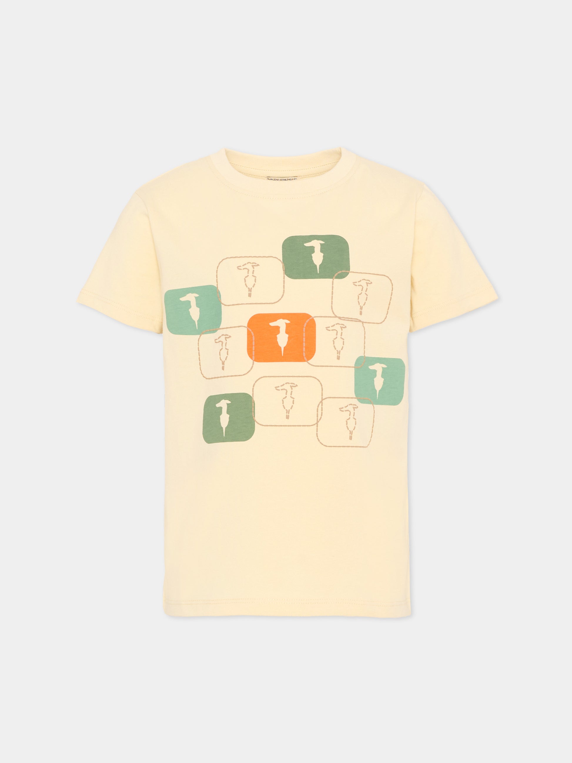 T-shirt beige per bambino con levrieri,Trussardi Junior,TIP26047TS BEIGE NEW ECRU