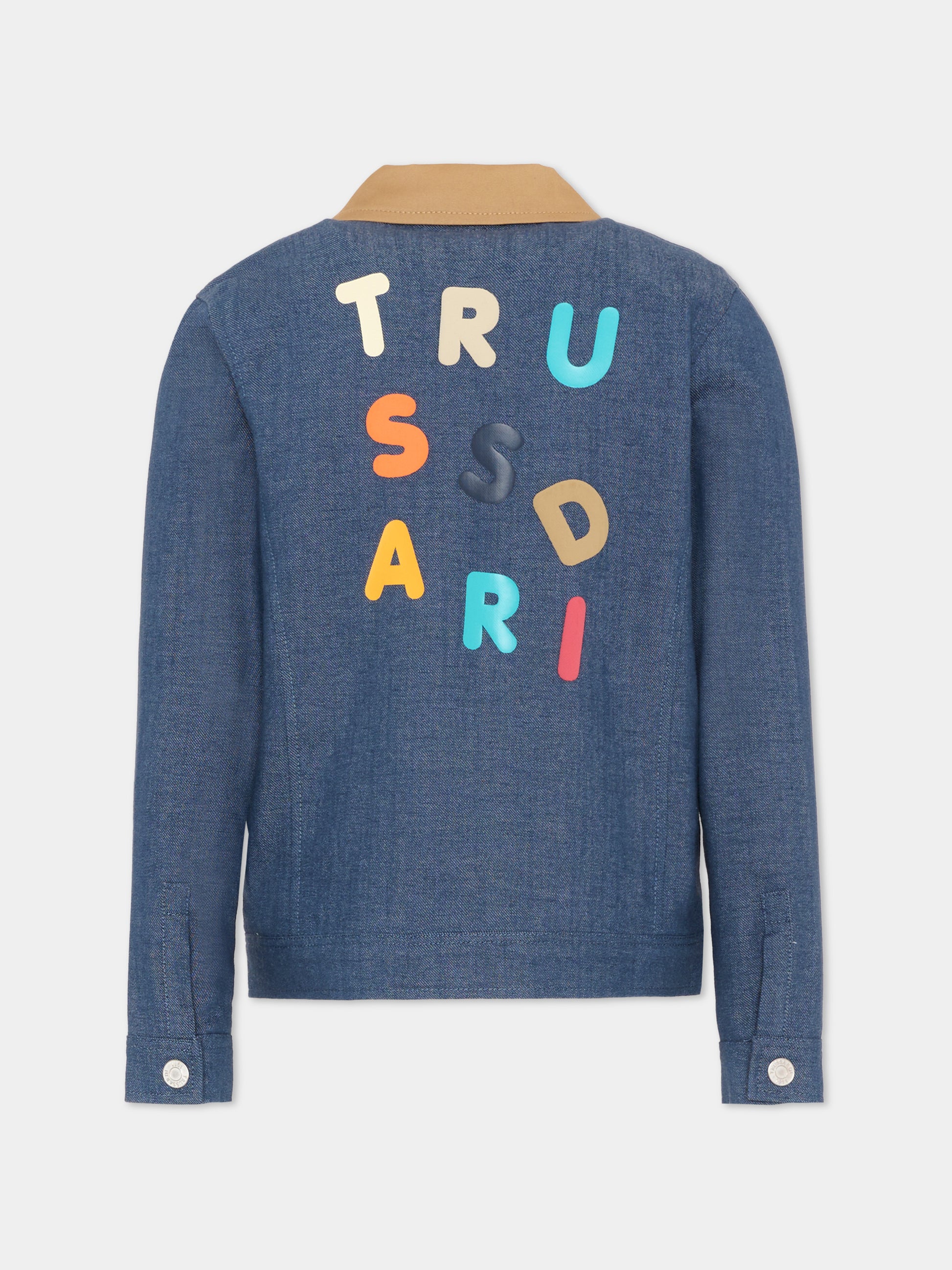 Giubbotto denim per bambino con logo,Trussardi Junior,TIP26066GC DENIM BLUE MEDIUM