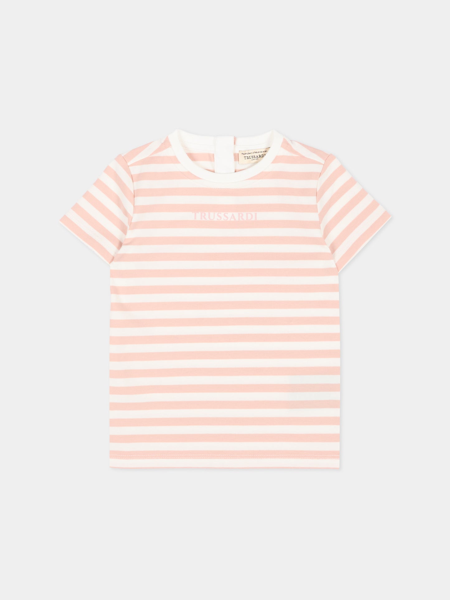 T-Shirt rosa per neonata a righe con logo,Trussardi Junior,TIP26121TS PINK SCALLOP SHELL