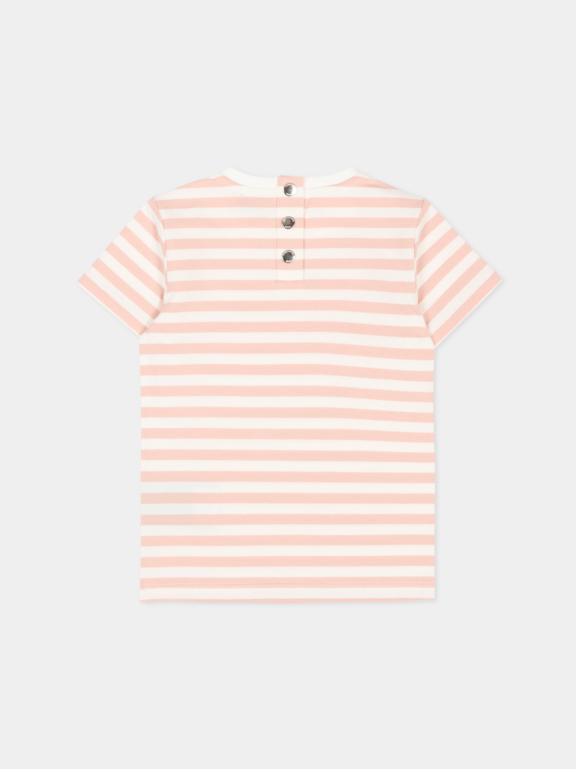 T-Shirt rosa per neonata a righe con logo,Trussardi Junior,TIP26121TS PINK SCALLOP SHELL