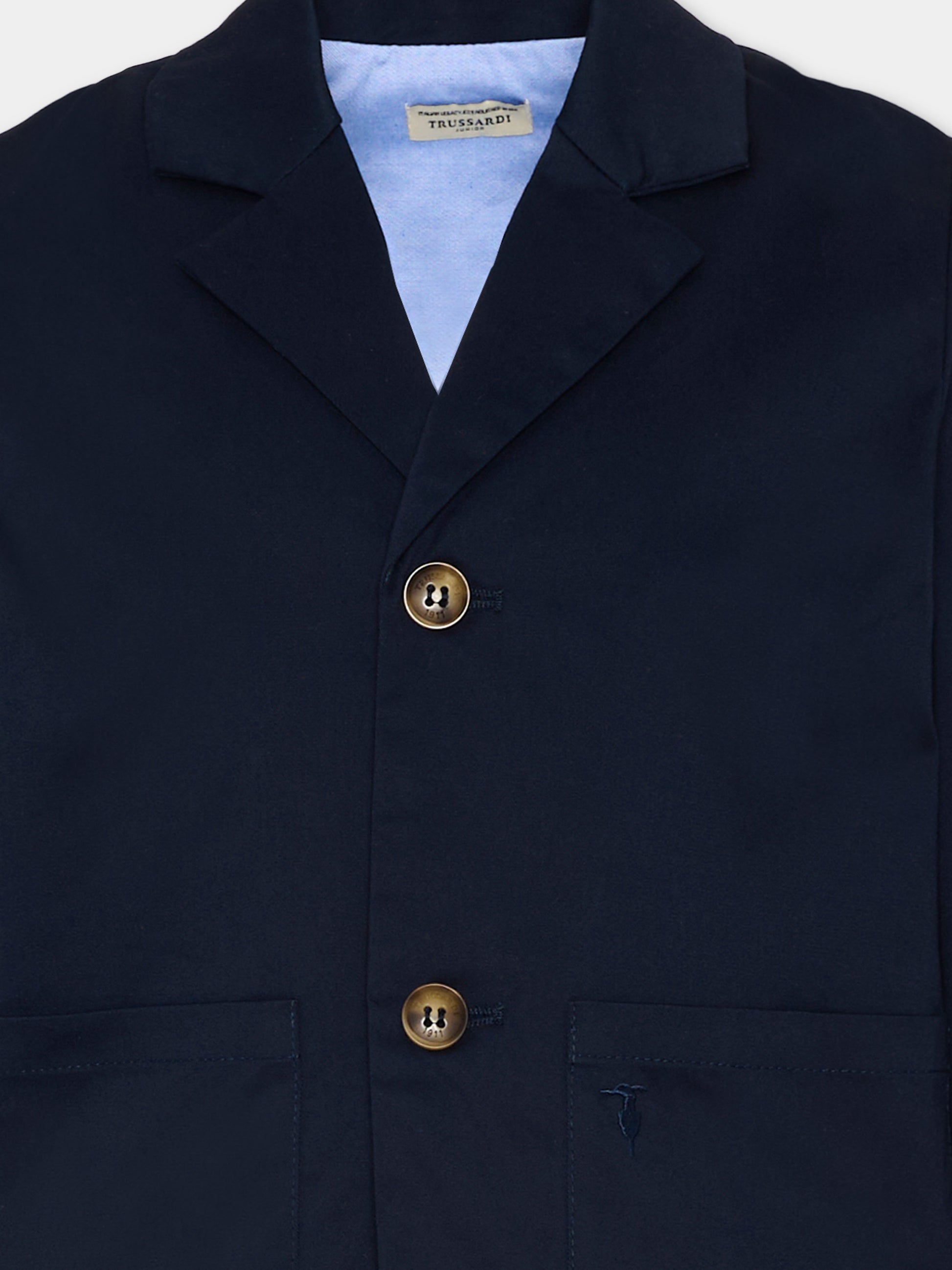 Giacca blu per bambino con levriero,Trussardi Junior,TIP26144GC BLUE ESTATE