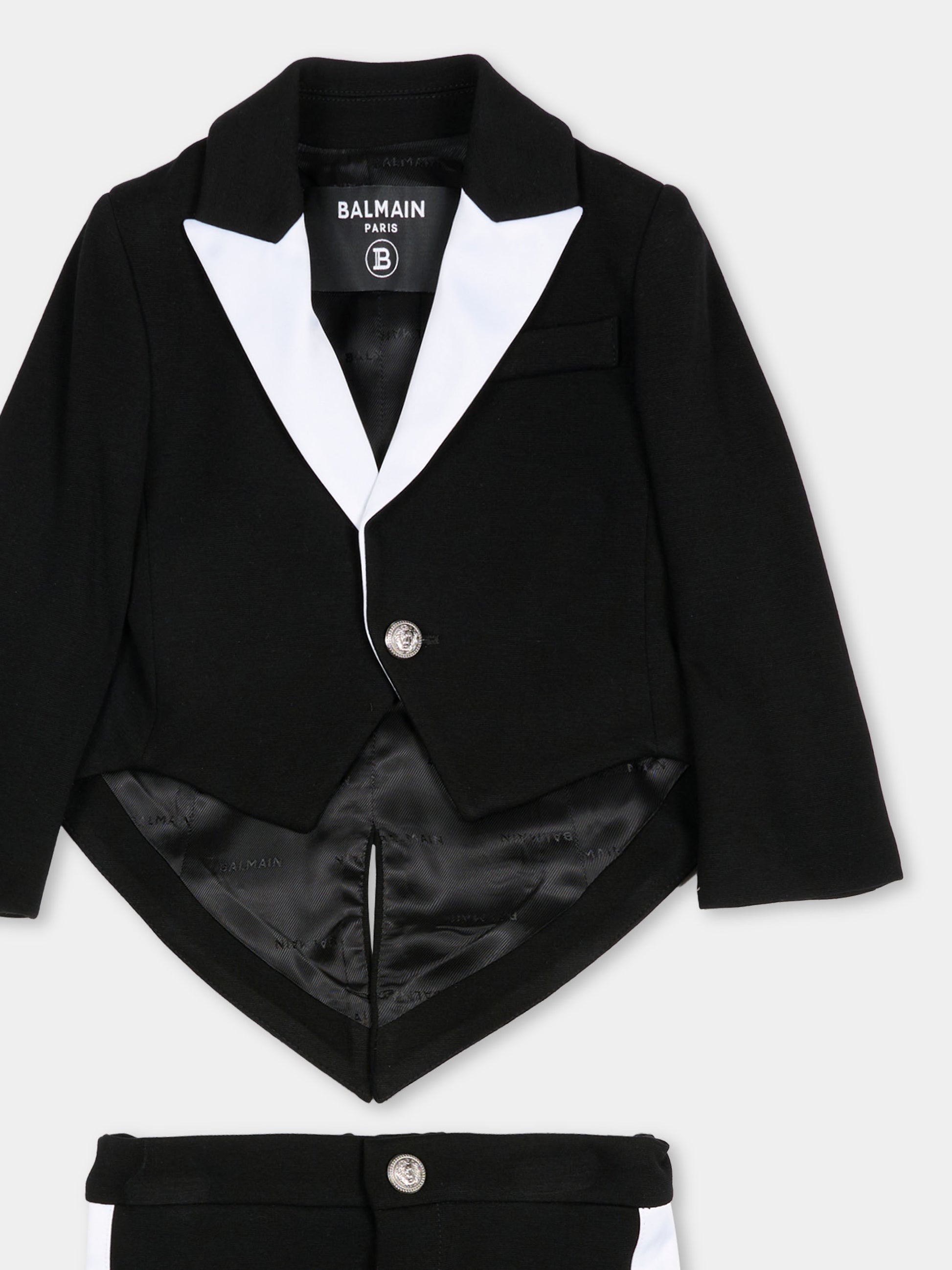 Completo elegante nero per neonato con logo,Balmain Kids,BU3600 J0371 930BC