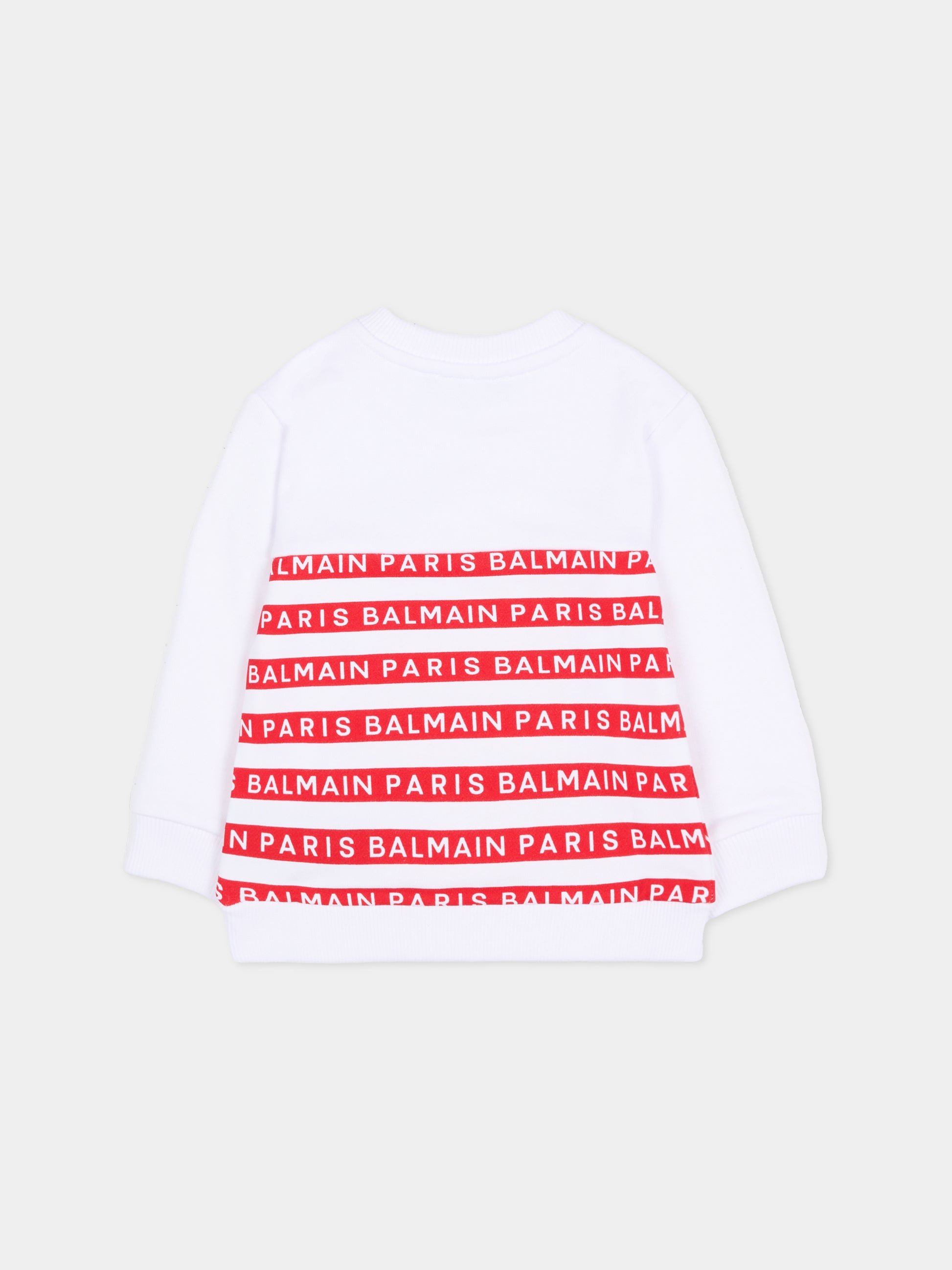 Felpa bianca per neonato con righe rosse e logo,Balmain Kids,BU4550 Z1909 100RO