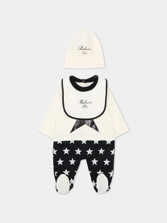 Set bianco per neonato con logo e stelle,Balmain Kids,BUB61A Z0082 102NE