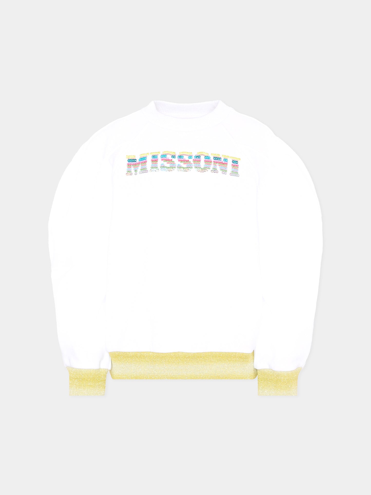 Felpa bianca per bambina con logo,Missoni,MU4A30 F0061 100