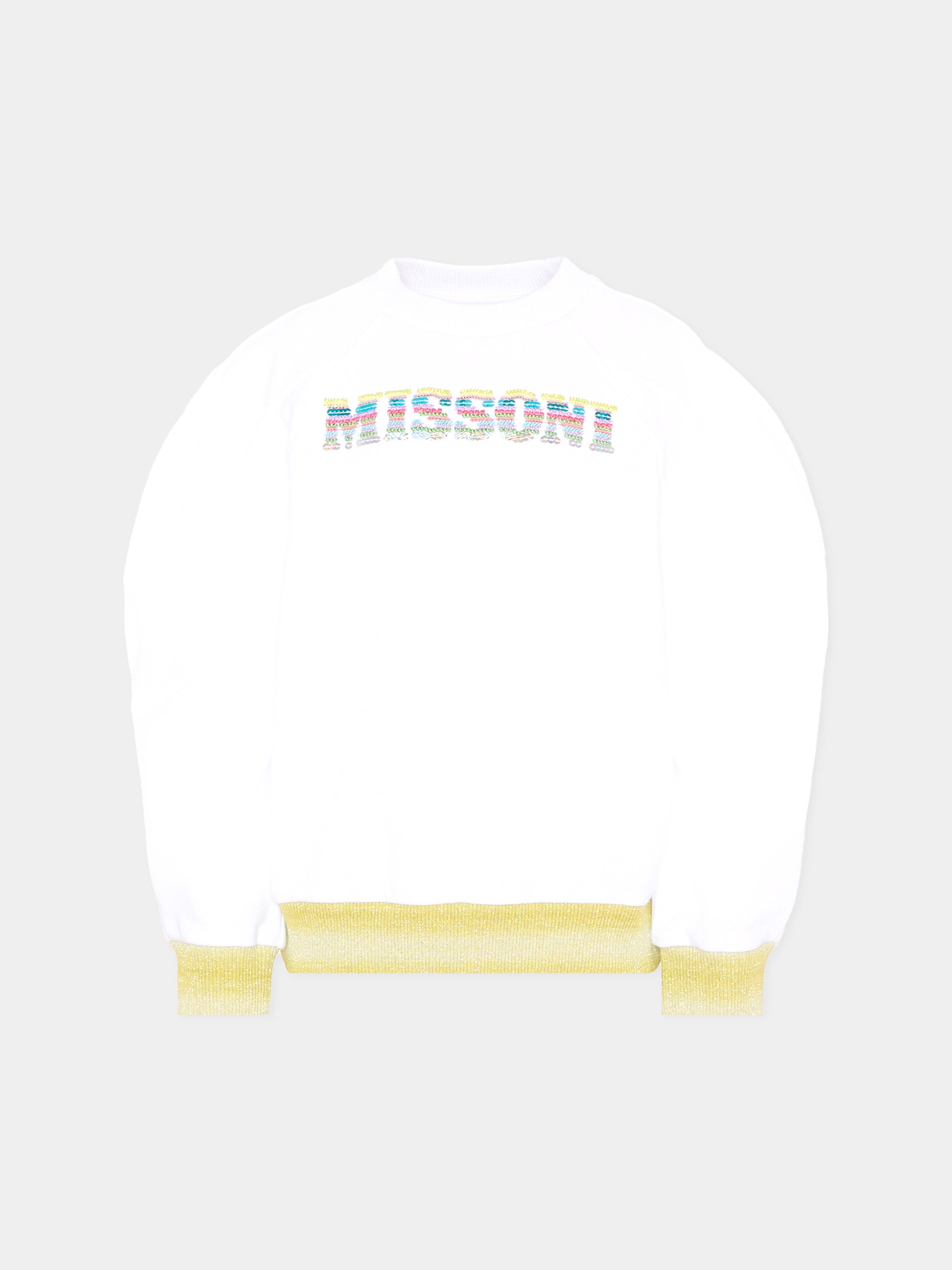 Felpa bianca per bambina con logo,Missoni,MU4A30 F0061 100