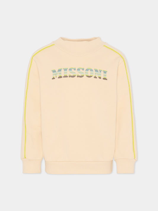 Felpa beige per bambini con logo,Missoni,MU4P20 Z0081 165VE