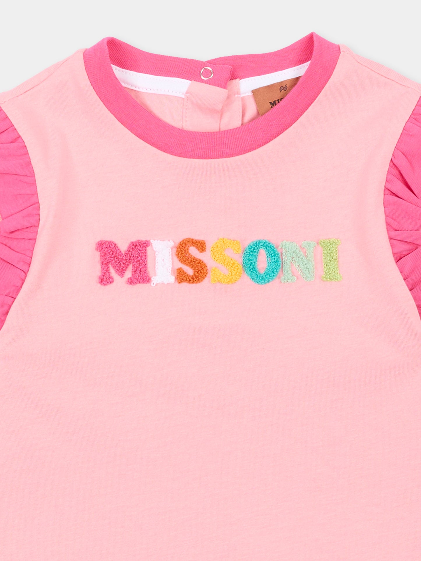 T-shirt rosa per neonata con logo,Missoni,MU8031 Z0082 509
