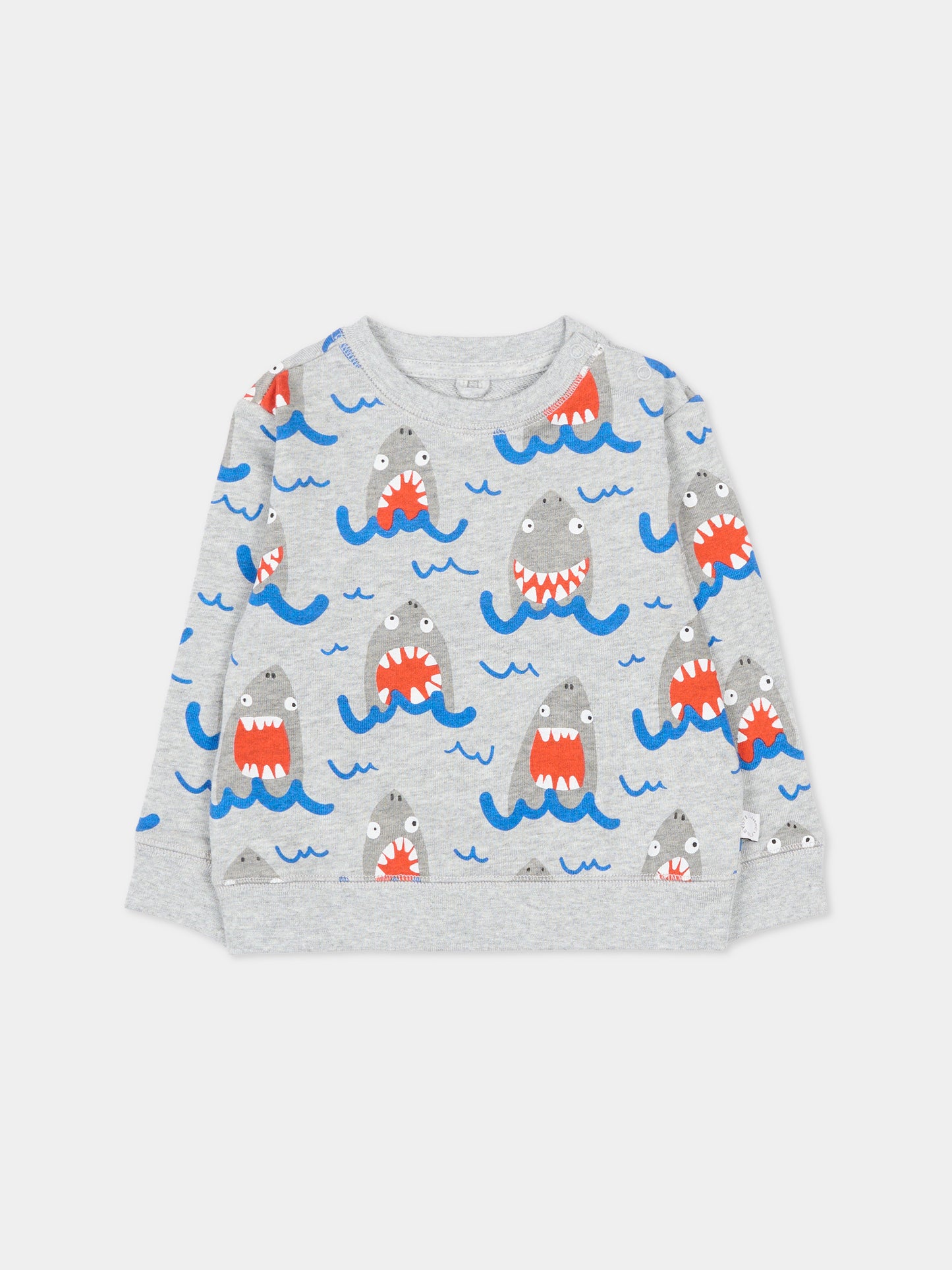 Felpa grigio melange con squali per neonato,Stella Mccartney Kids,TU4520 Z1807 807MC