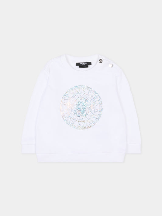 Felpa bainca per neonata con logo,Balmain Kids,BS4540 Z0081 100