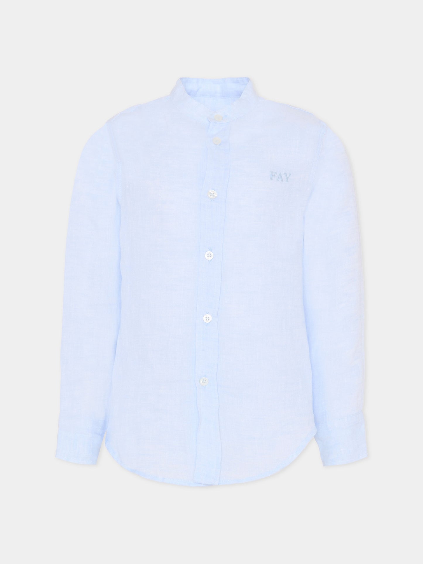 Camicia celeste per bambino con logo celeste ricamato,Fay Kids,FS5P90 I0068 602