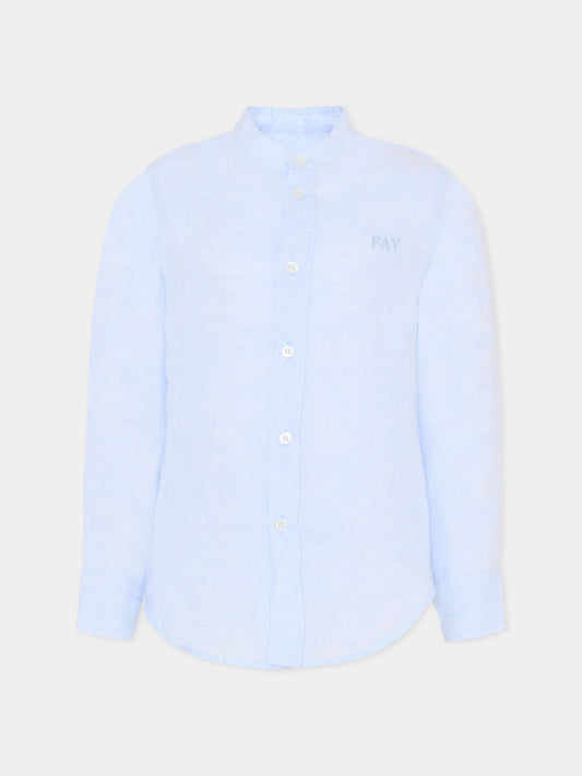 Camicia celeste per bambino con logo celeste ricamato,Fay Kids,FS5P90 I0068 602