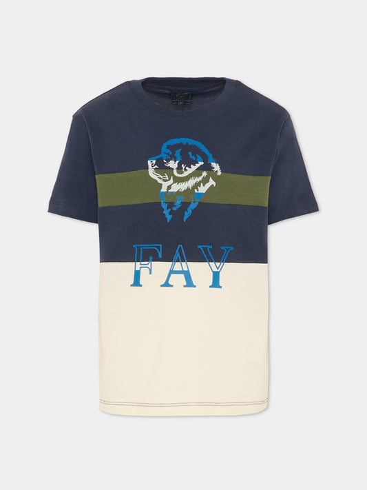 T-shirt blu per bambino con logo,Fay Kids,FV8P00 Z0761 102BL