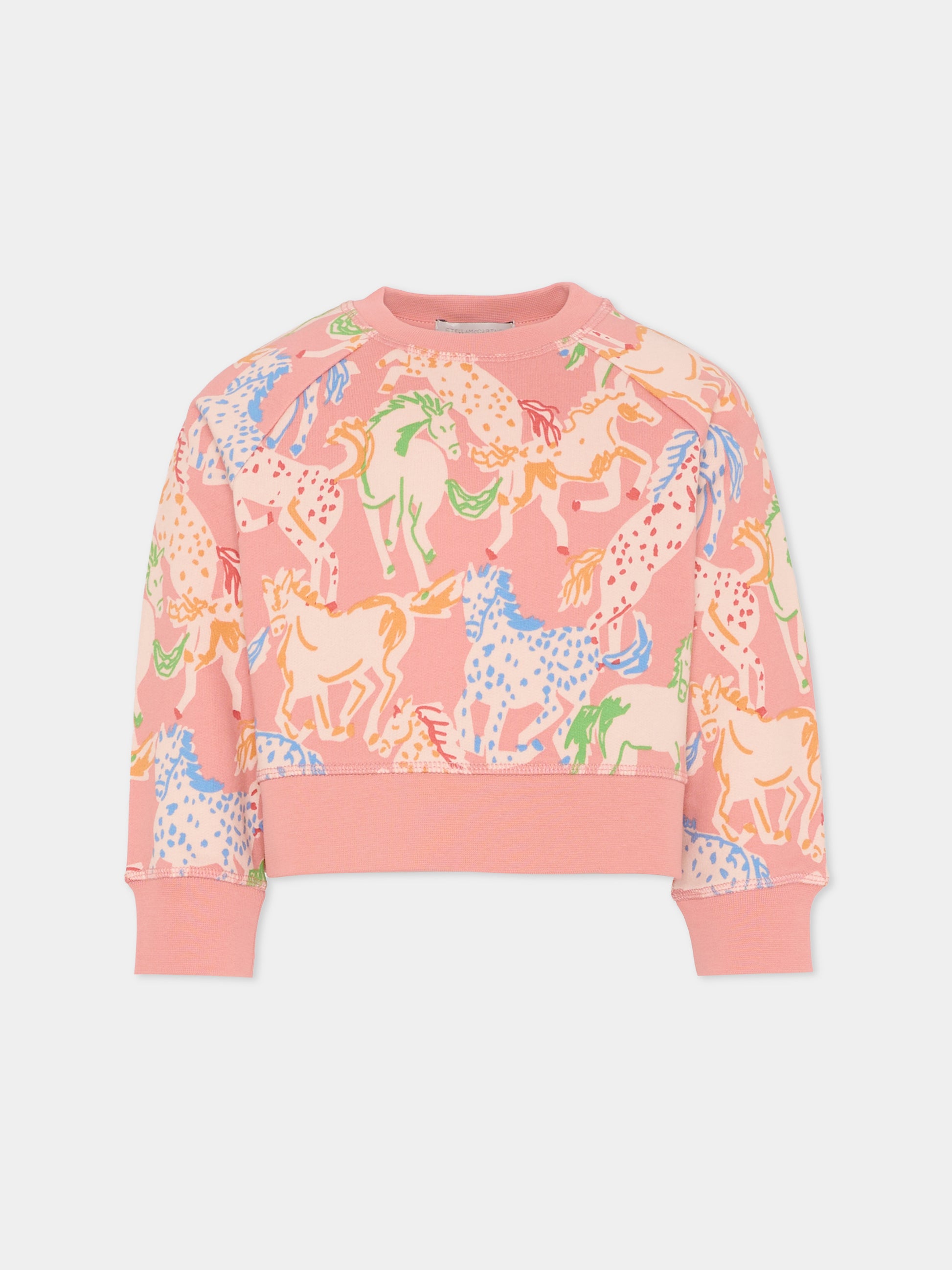 Felpa rosa per bambina con stampa cavalli,Stella Mccartney Kids,TV4A90 Z2014 50UMC