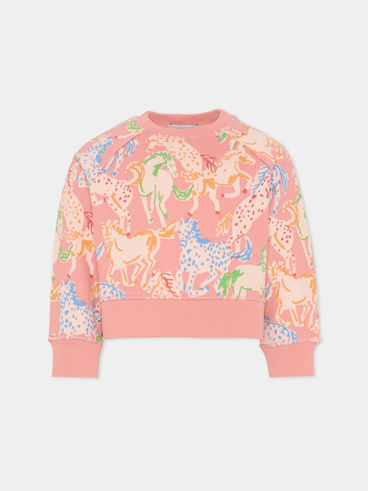 Felpa rosa per bambina con stampa cavalli,Stella Mccartney Kids,TV4A90 Z2014 50UMC