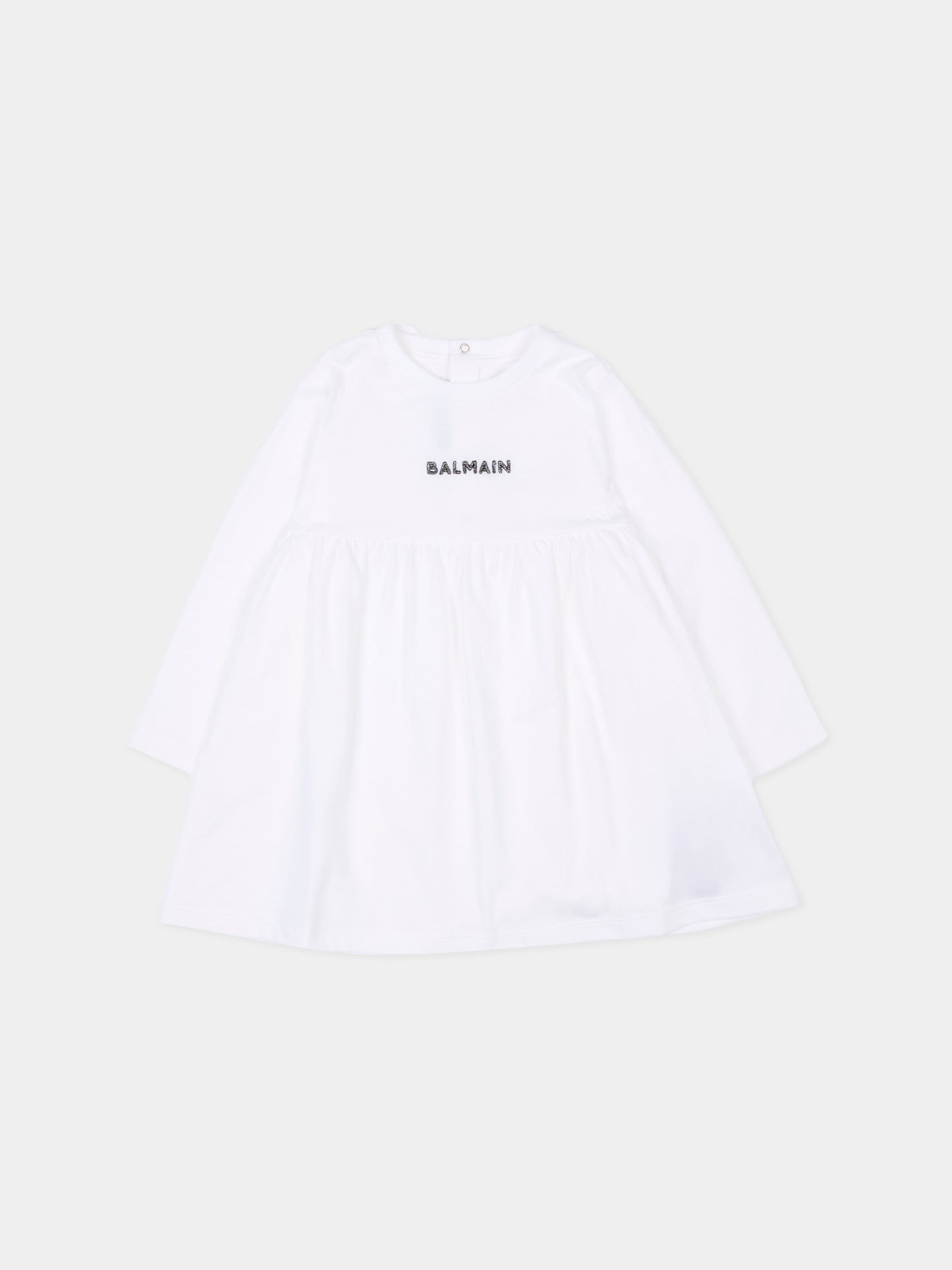 Vestito bianco per neonata con logo,Balmain Kids,BT1010 Z0057 100