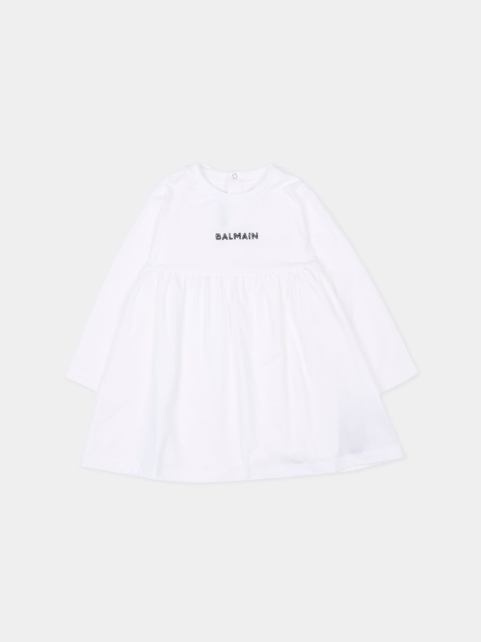 Vestito bianco per neonata con logo,Balmain Kids,BT1010 Z0057 100