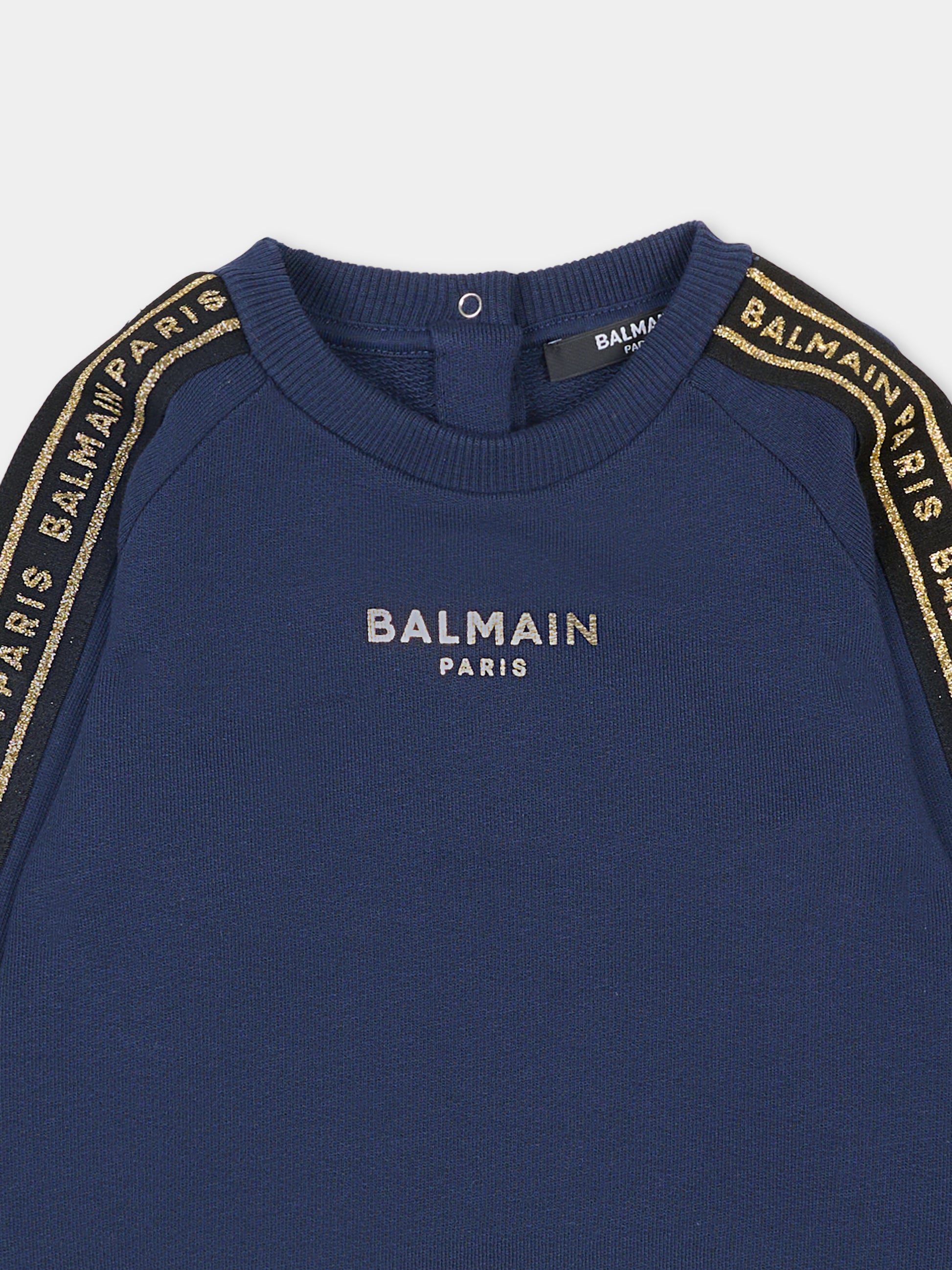Felpa blu per neonato con logo dorato,Balmain Kids,BT4590 Z0114 649