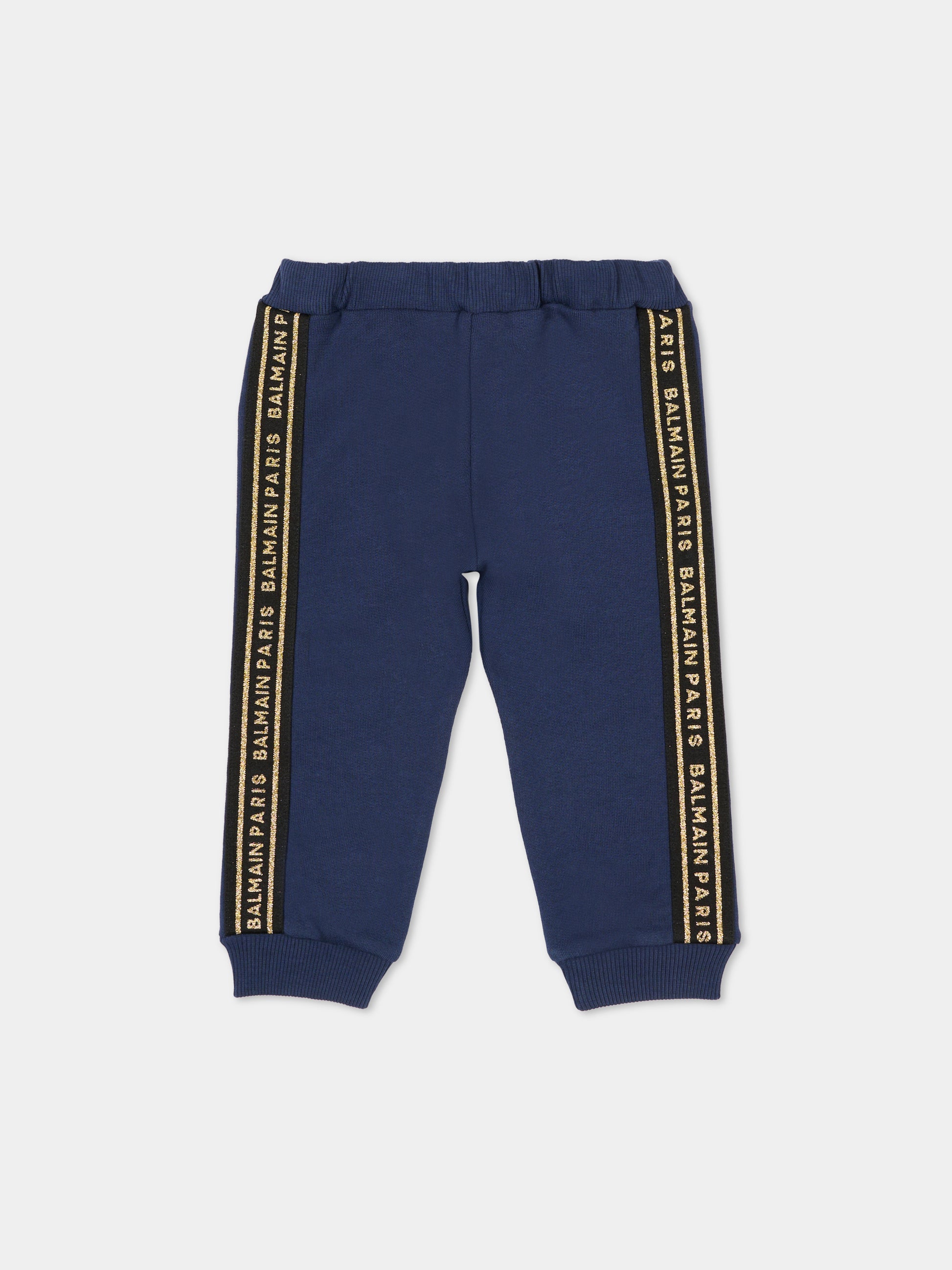 Pantaloni blu per naonato con logo,Balmain Kids,BT6600 Z0114 649