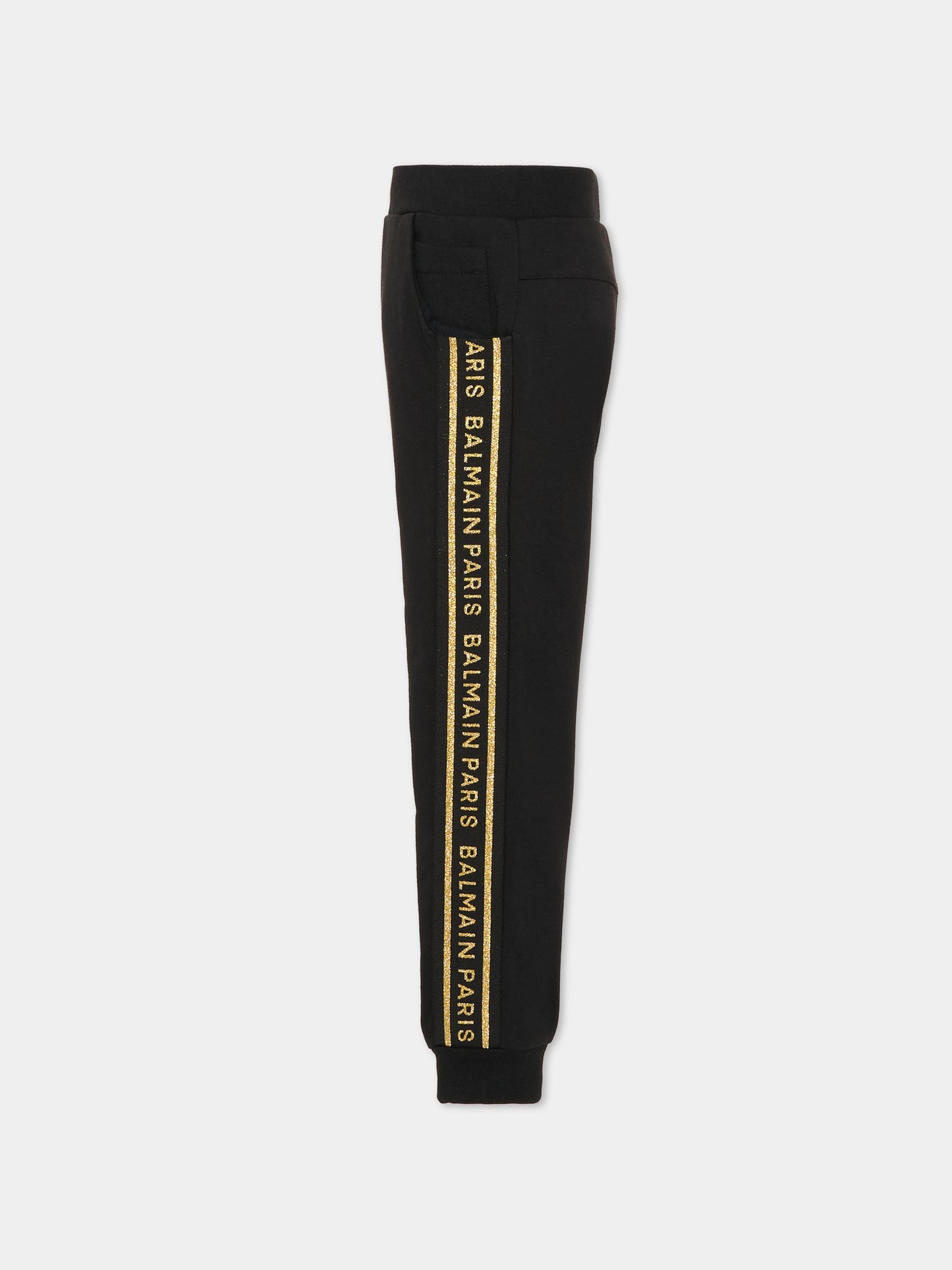 Pantaloni neri per bambina con logo dorato,Balmain Kids,6R6C60 F0061 930OR