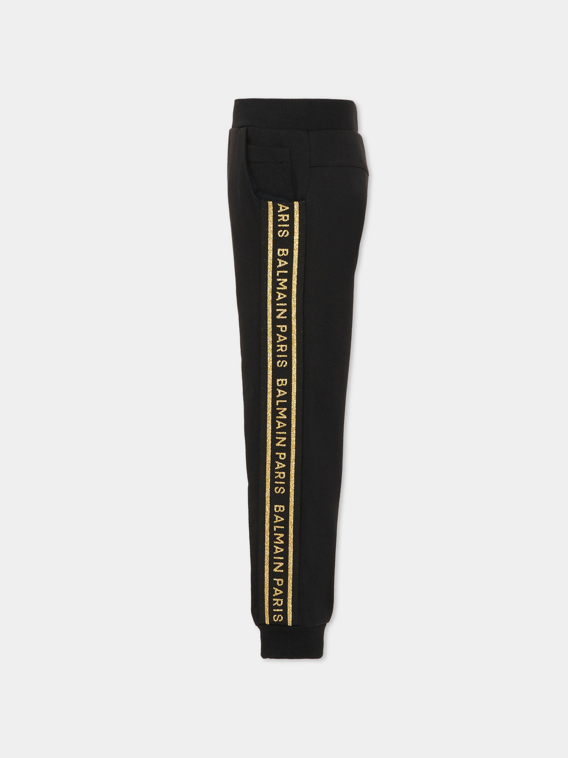 Pantaloni neri per bambina con logo dorato,Balmain Kids,6R6C60 F0061 930OR