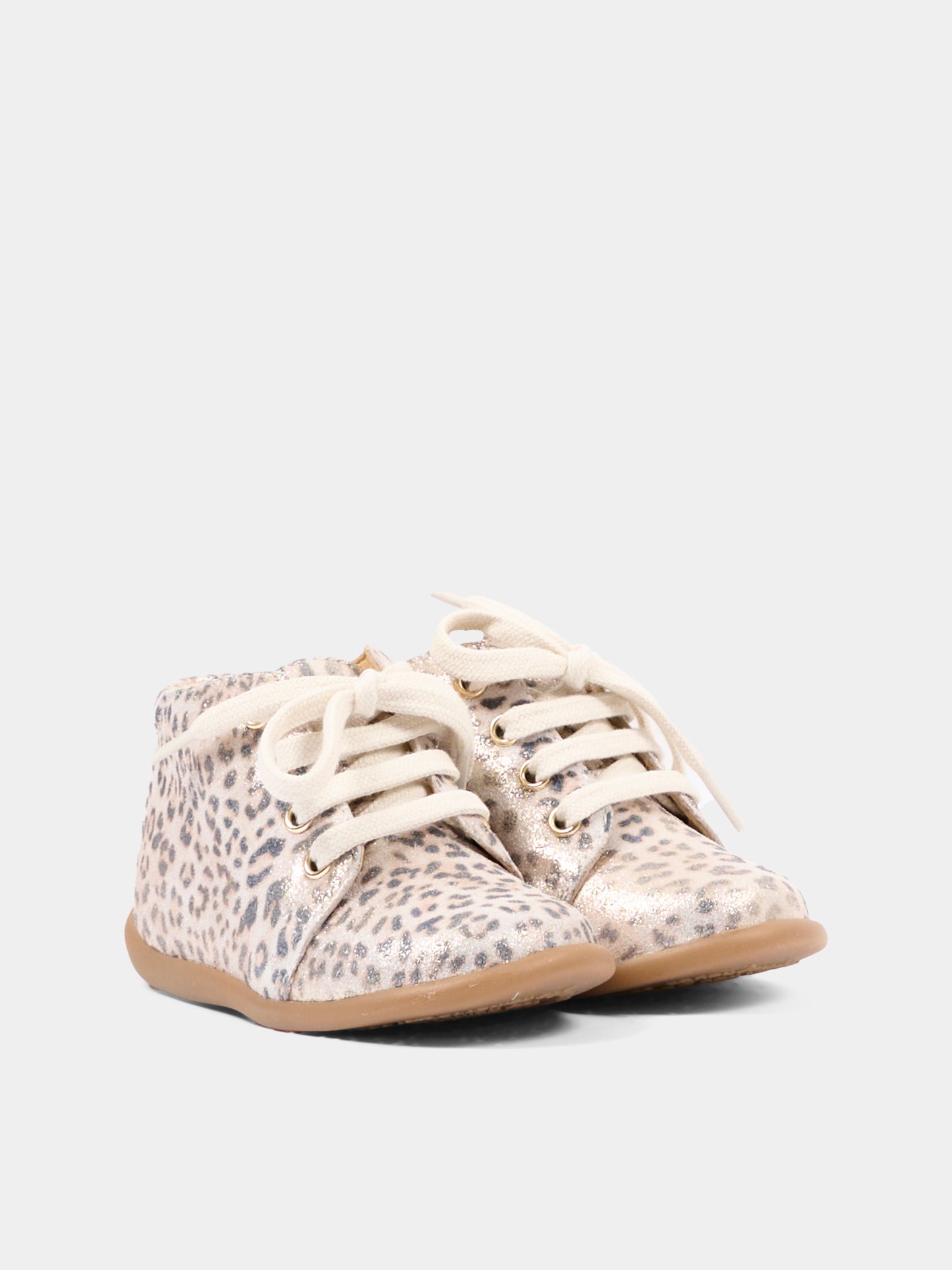 Stringata bianca Stand Up Bottine per bambina animalier,Pom D'api,U 1 AA AO04 09 BIANCO PLATINO