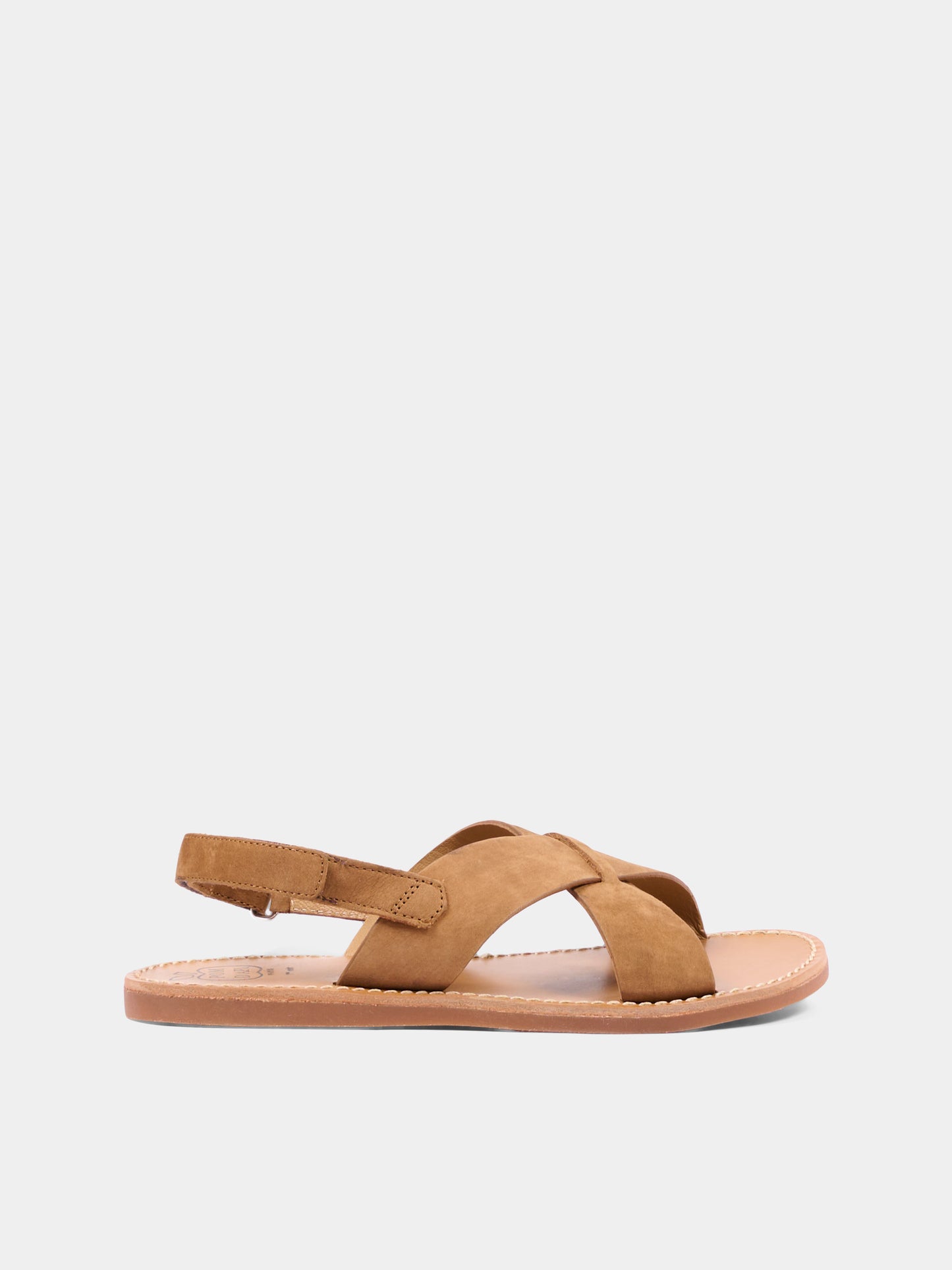 Sandali marroni per bambini in nabuck,Pom D'api,U 1 EA NU04 01 COGNAC