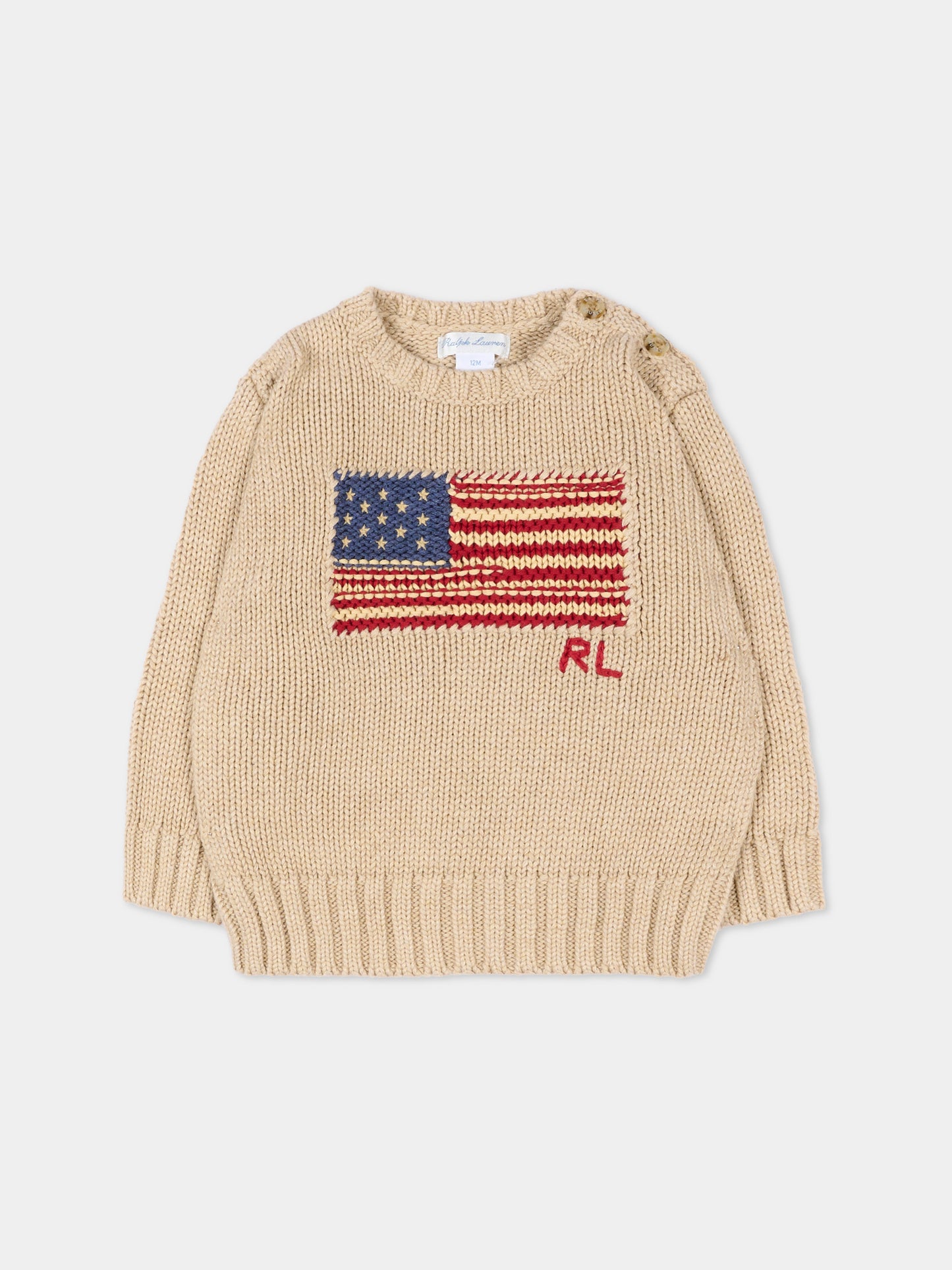Maglione beige per neonati con logo,Ralph Lauren Kids,B18575001