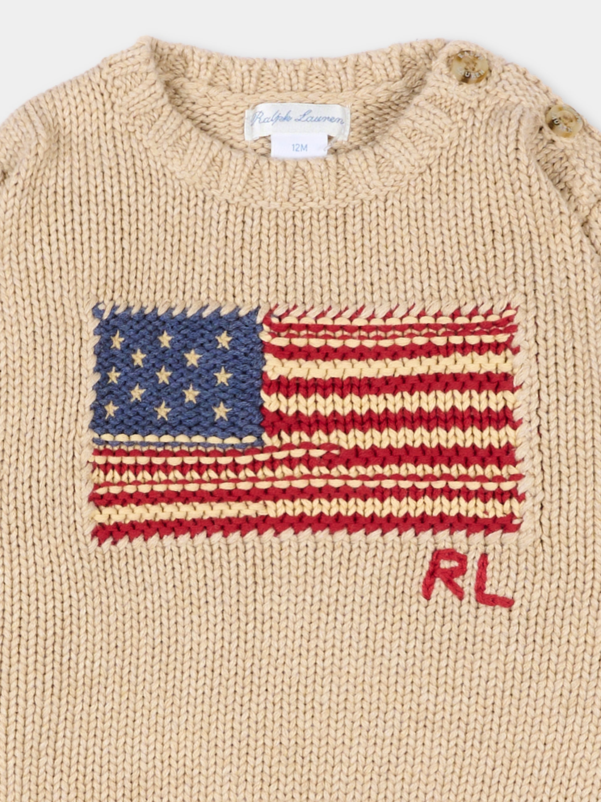 Maglione beige per neonati con logo,Ralph Lauren Kids,B18575001