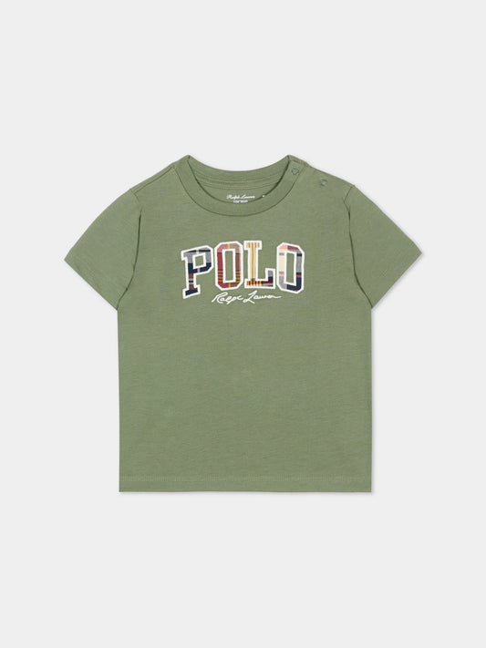 T-Shirt verde per neonata con logo,Ralph Lauren Kids,B18474001