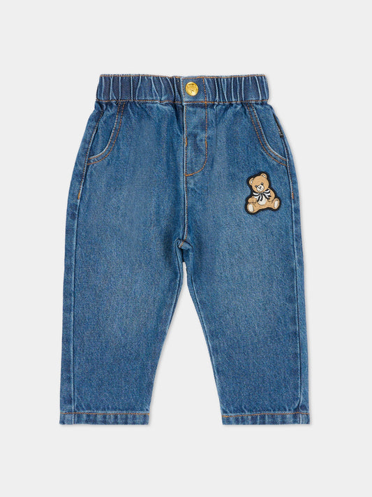 Jeans denim per neonati con Teddy Bear,Moschino Kids,MDP03F L0E29 40139