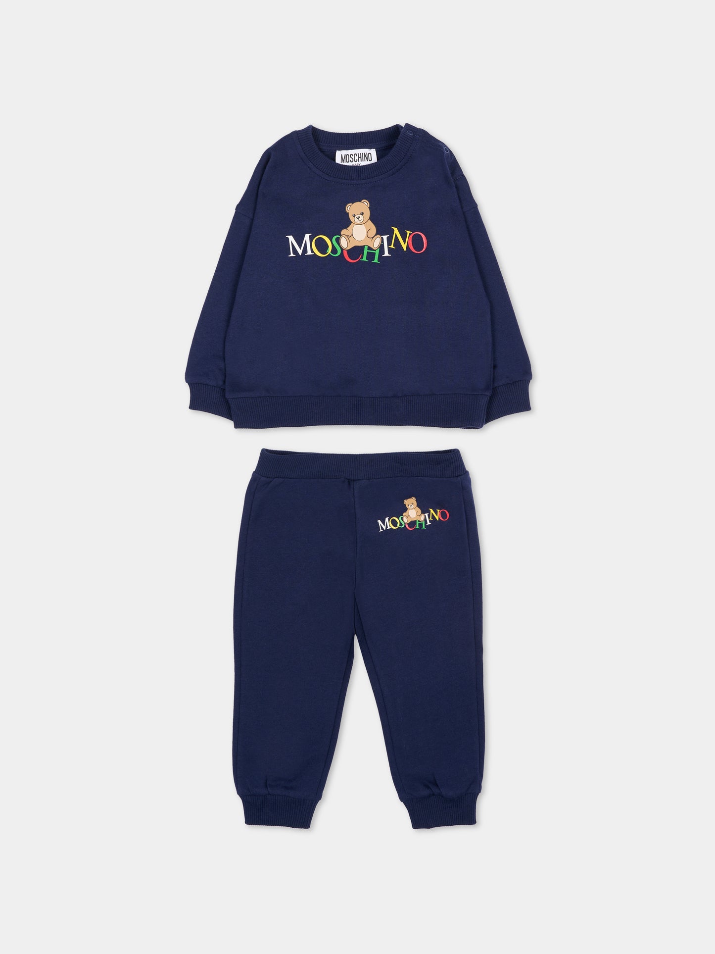 Completo blu per neonato con logo,Moschino Kids,MRK039 LCA60 40016