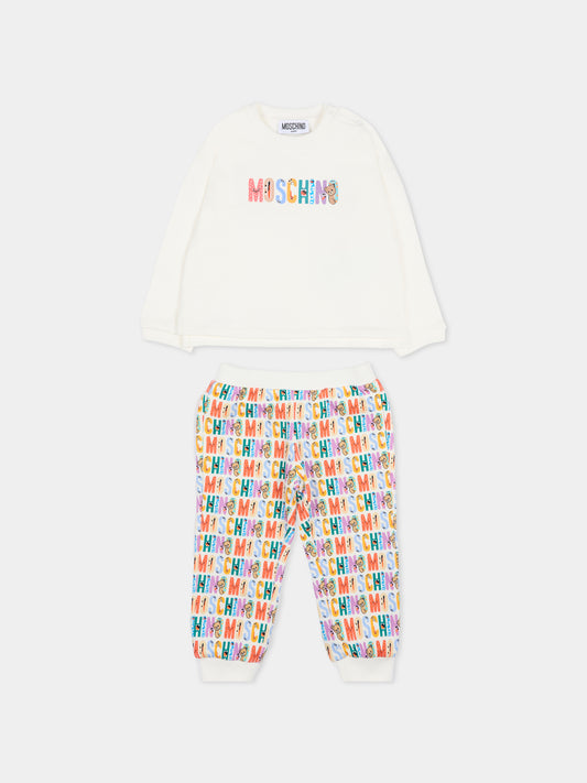 Completo avorio per neonati con logo,Moschino Kids,MUK05C LCA58 10063