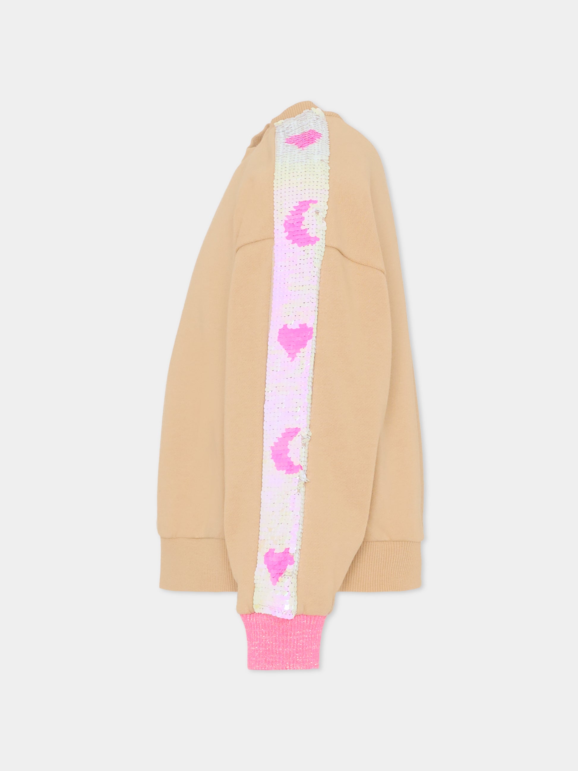 Felpa beige per bambina con paillettes,Billieblush,U21370 215
