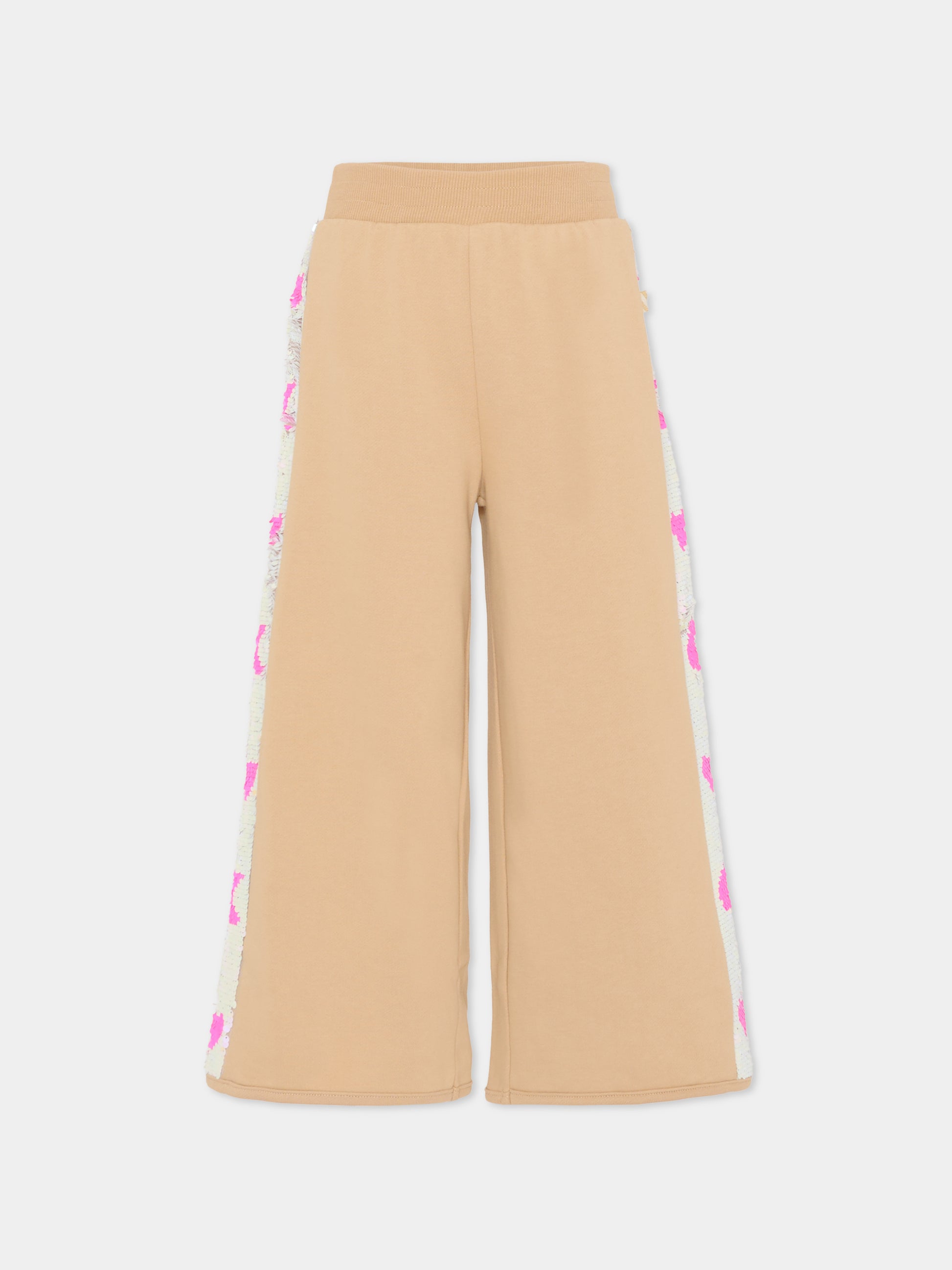 Pantaloni beige per bambina con paillettes,Billieblush,U21336 215