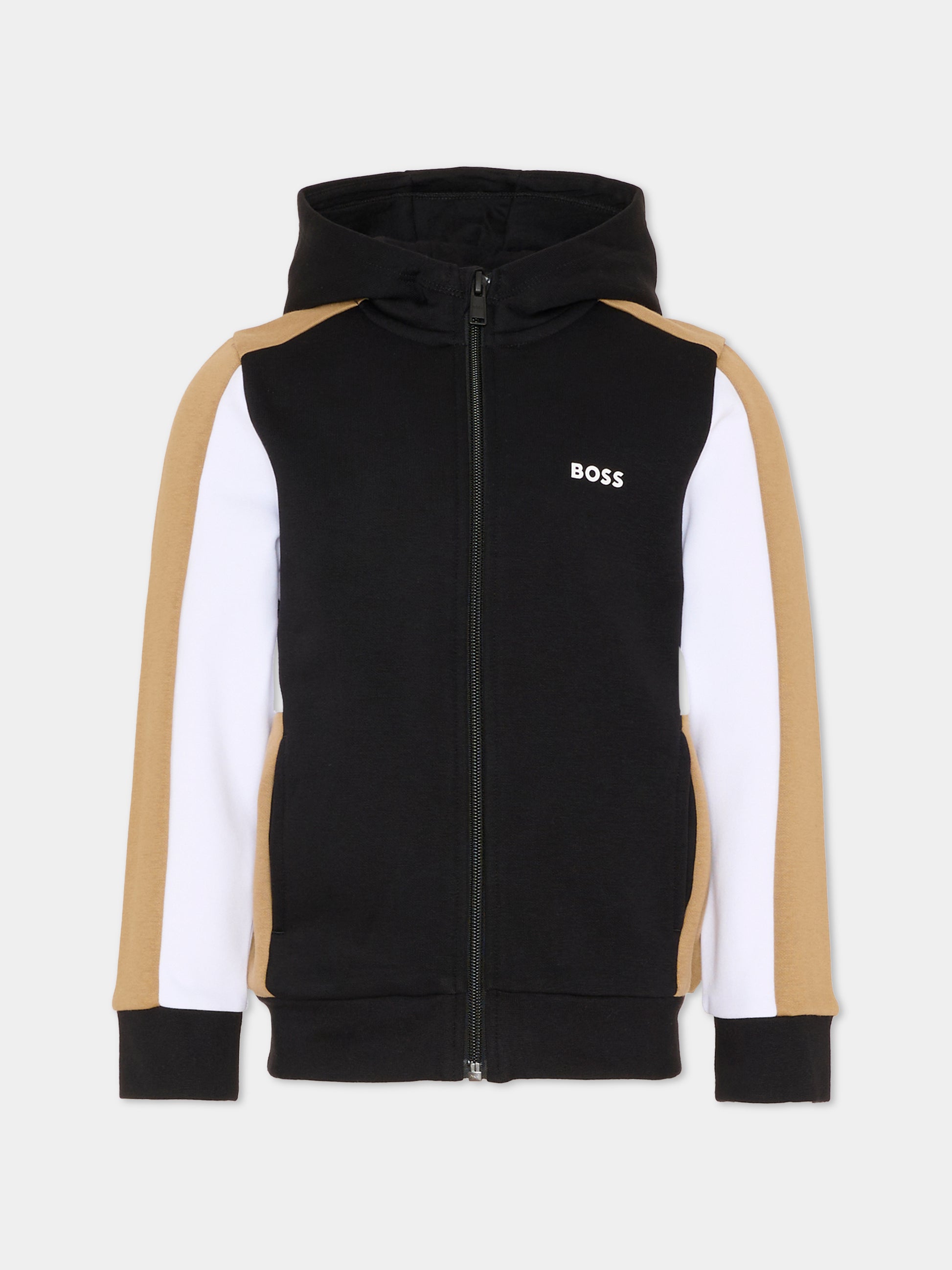 Felpa nera per bambino con logo bianco,Boss,J52322 09B