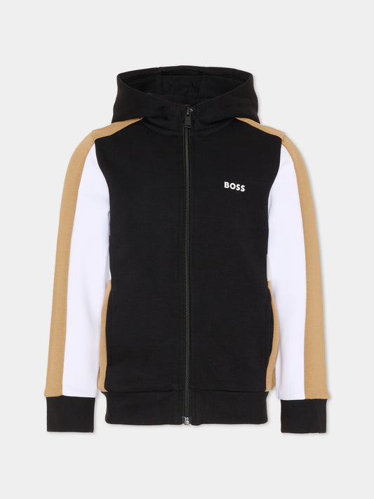 Felpa nera per bambino con logo bianco,Boss,J52322 09B